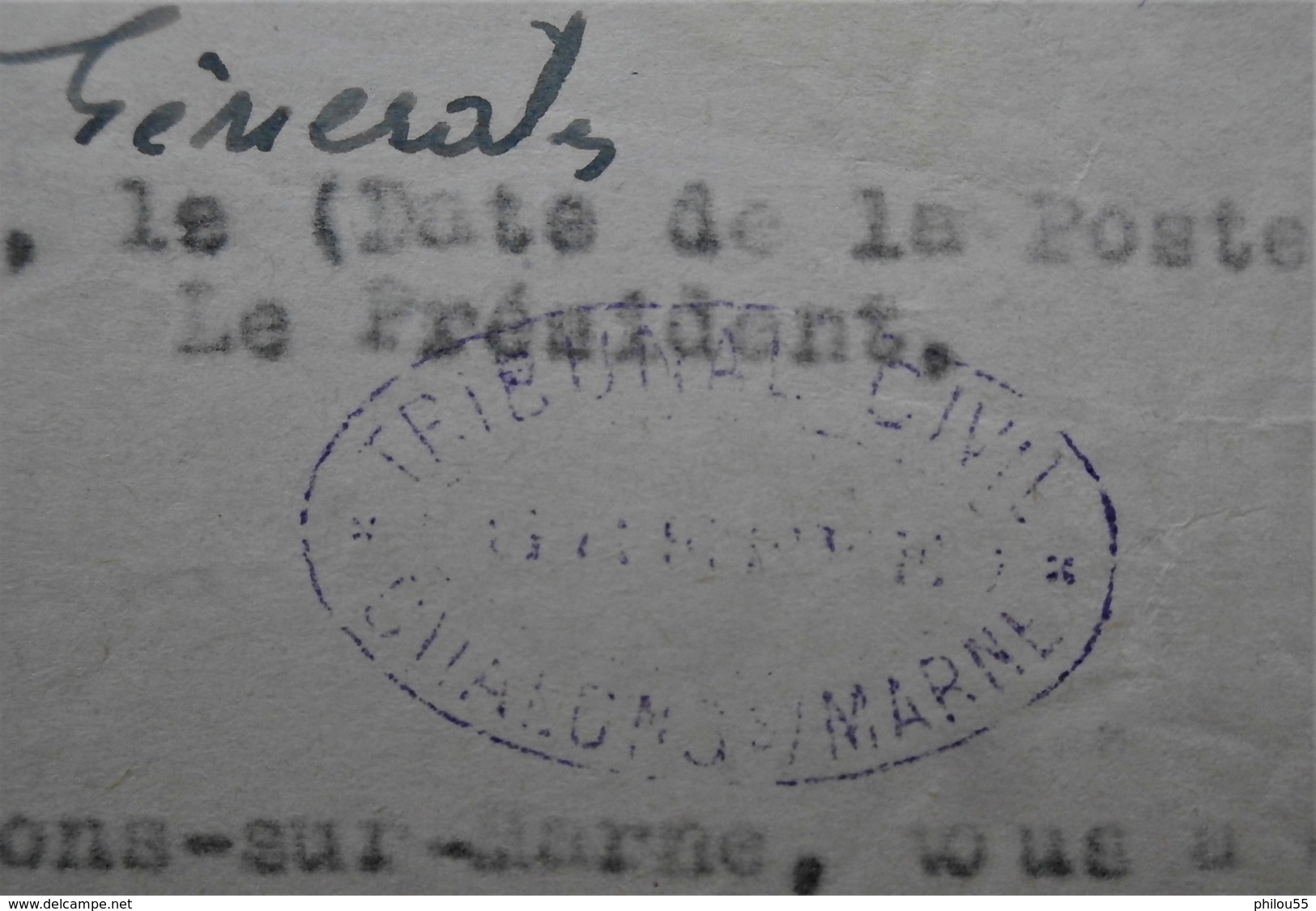 51 CHALONS SUR MARNE GREFFE  DU TRIBUNAL Pour MAFFRECOURT Timbre,tampons - 1950 - ...