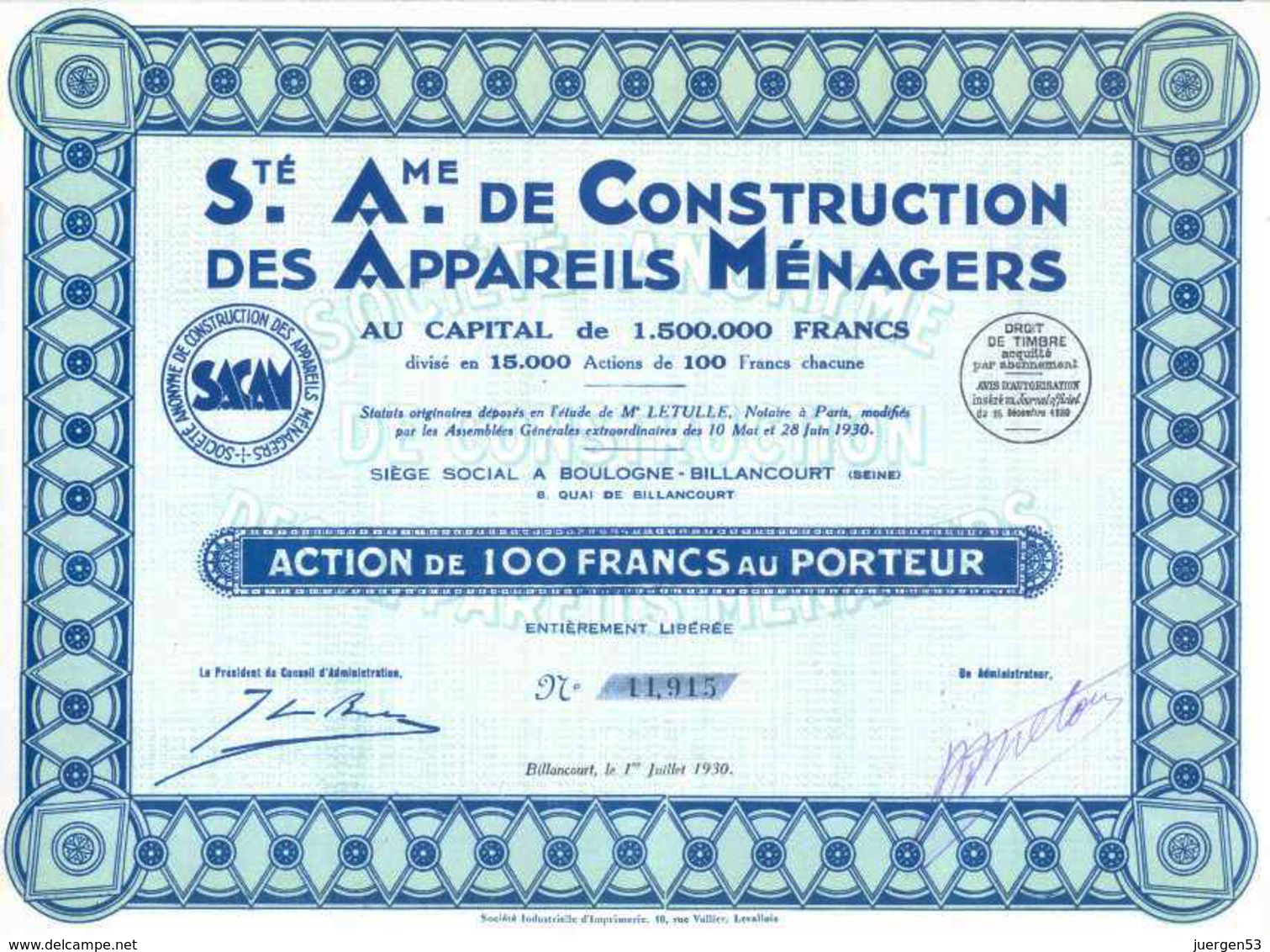 TOP: Construction Des Appareils Ménagers, 1930 – ART DÉCO - Industrie