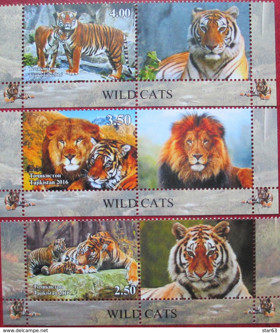 Tajikistan  2016  Fauna  Wild  Cats   3 V. + Labels  MNH - Tadschikistan
