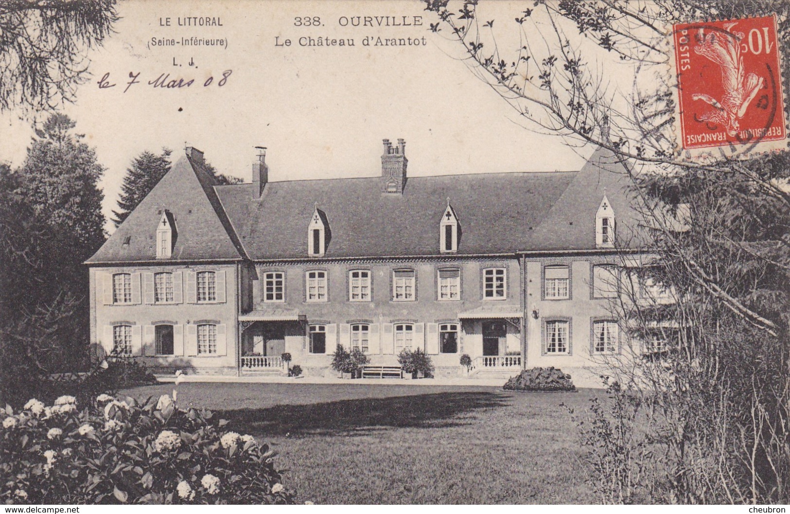 76. OURVILLE. CPA. LE CHÂTEAU D'ARANTOT. ANNEE 1908 + TEXTE - Ourville En Caux