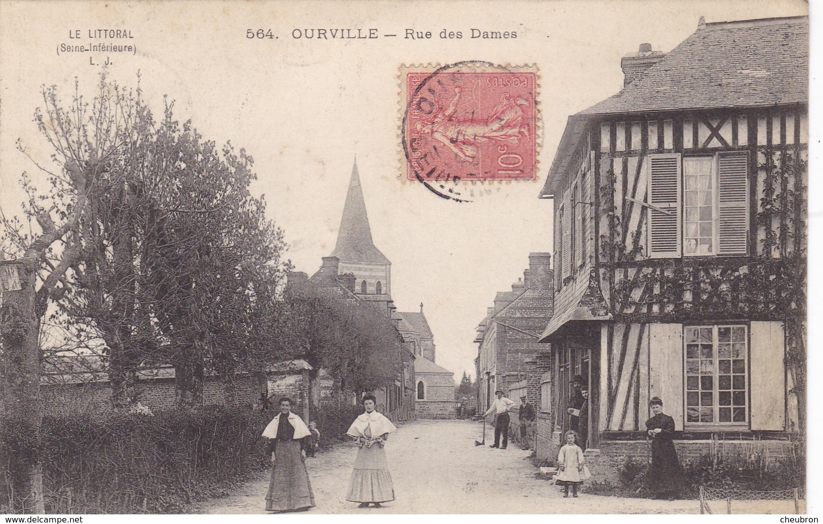 76. OURVILLE. CPA. RUE DES DAMES. ANNEE 1906 + TEXTE - Ourville En Caux