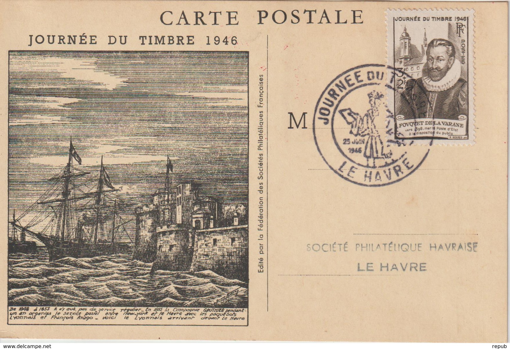 France Journée Du Timbre 1946 Le Havre Avec Vignette - 1921-1960: Moderne