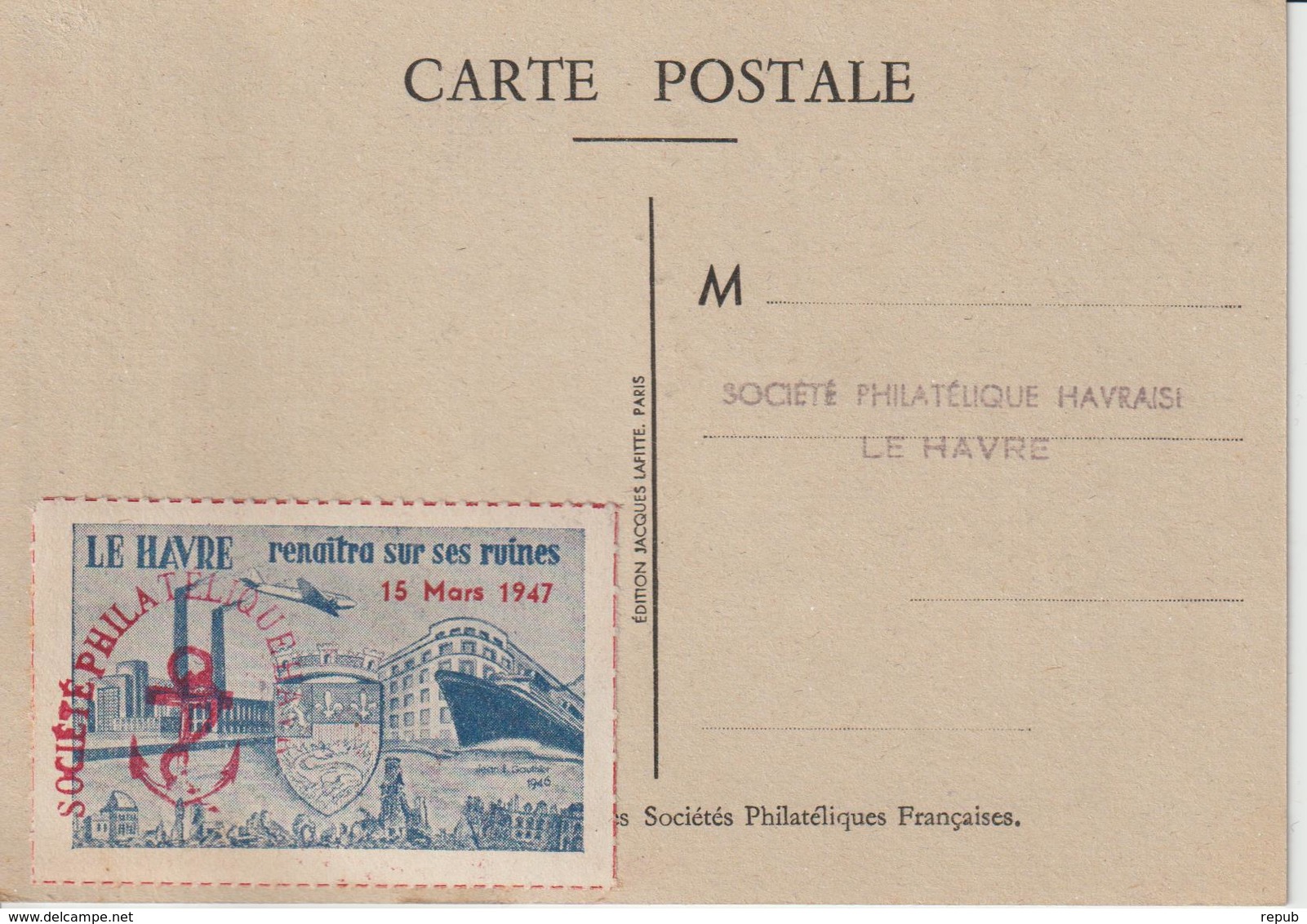 France Journée Du Timbre 1947 Le Havre Avec Vignette - 1921-1960: Période Moderne