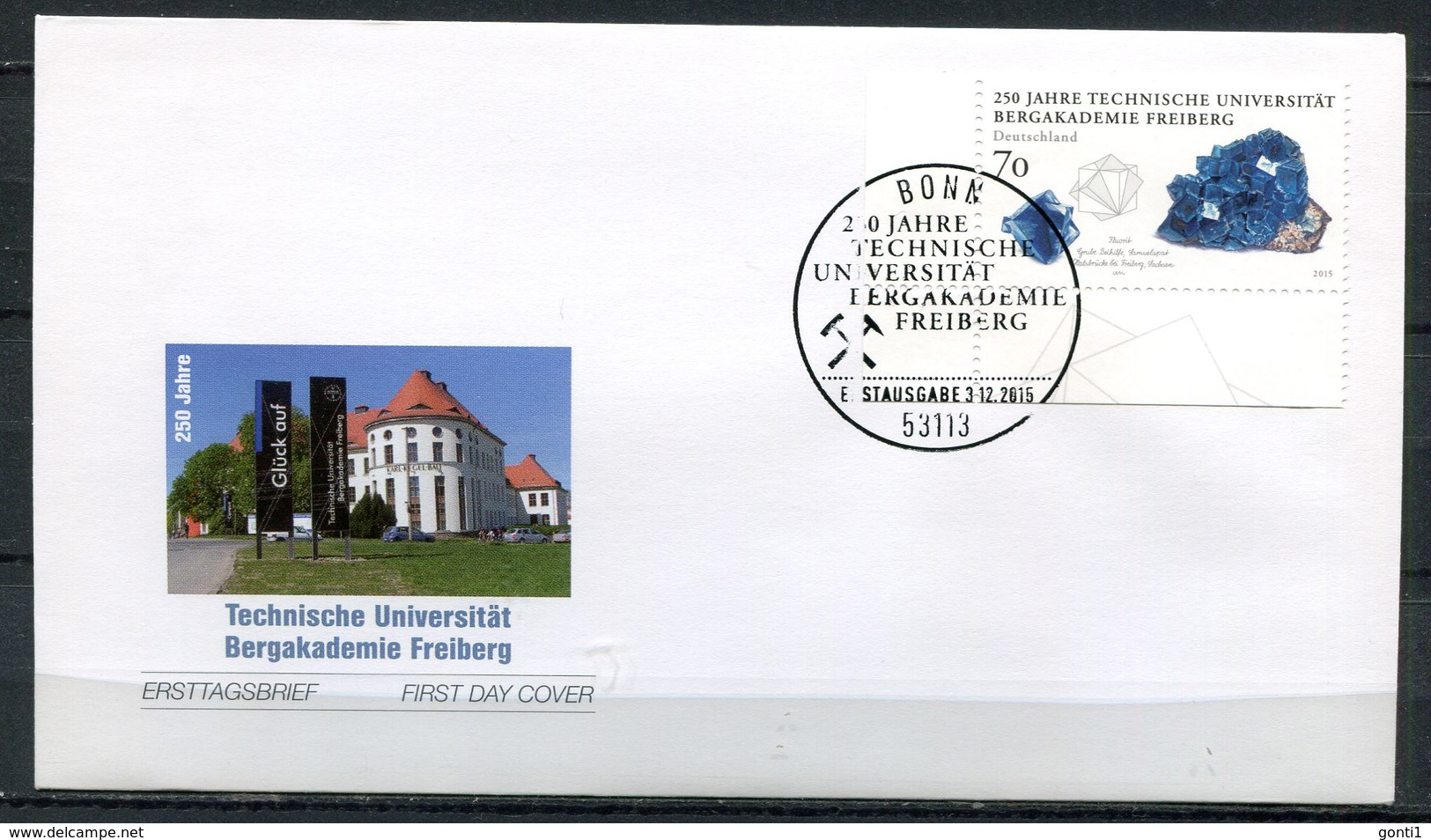 Germany 2015 First Day Cover Mi.Nr.3194 (Bogen)Ersttagsbriefe"250 Jahre Techn.Universität Bergbauakademie Freiberg"1 FDC - Mineralien