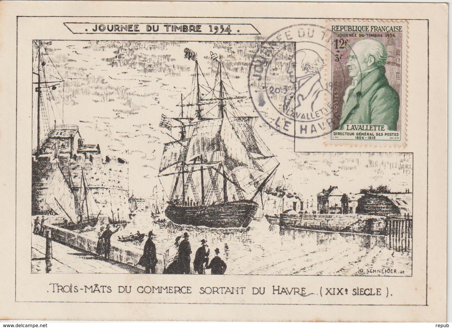 France Journée Du Timbre 1954 Le Havre Avec Vignette - 1921-1960: Modern Period