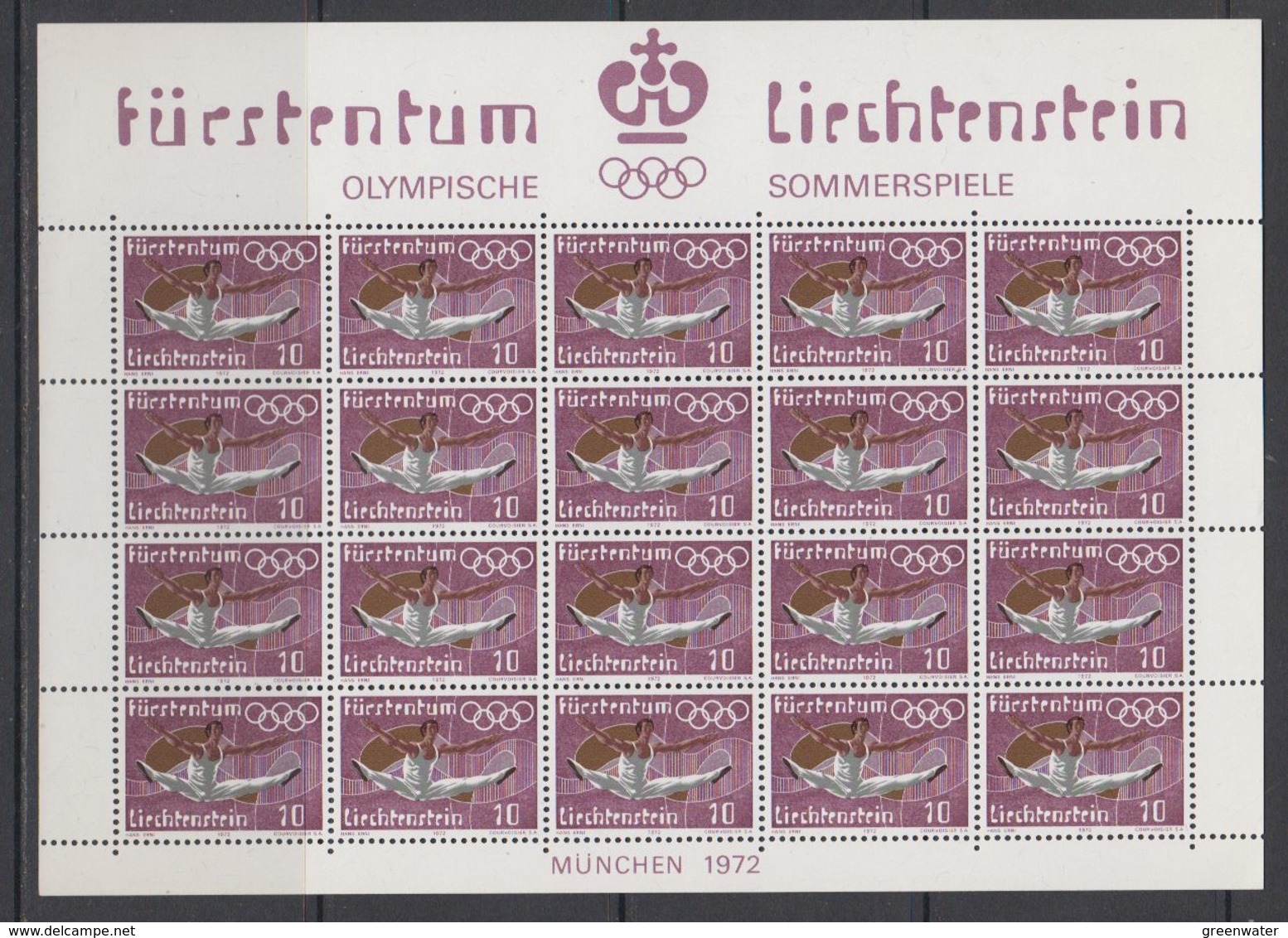 Liechtenstein 1972 Olympische Sommerspiele München / 10Rp. Bodenturnen Sheetlet ** Mnh (LI236B) - Neufs