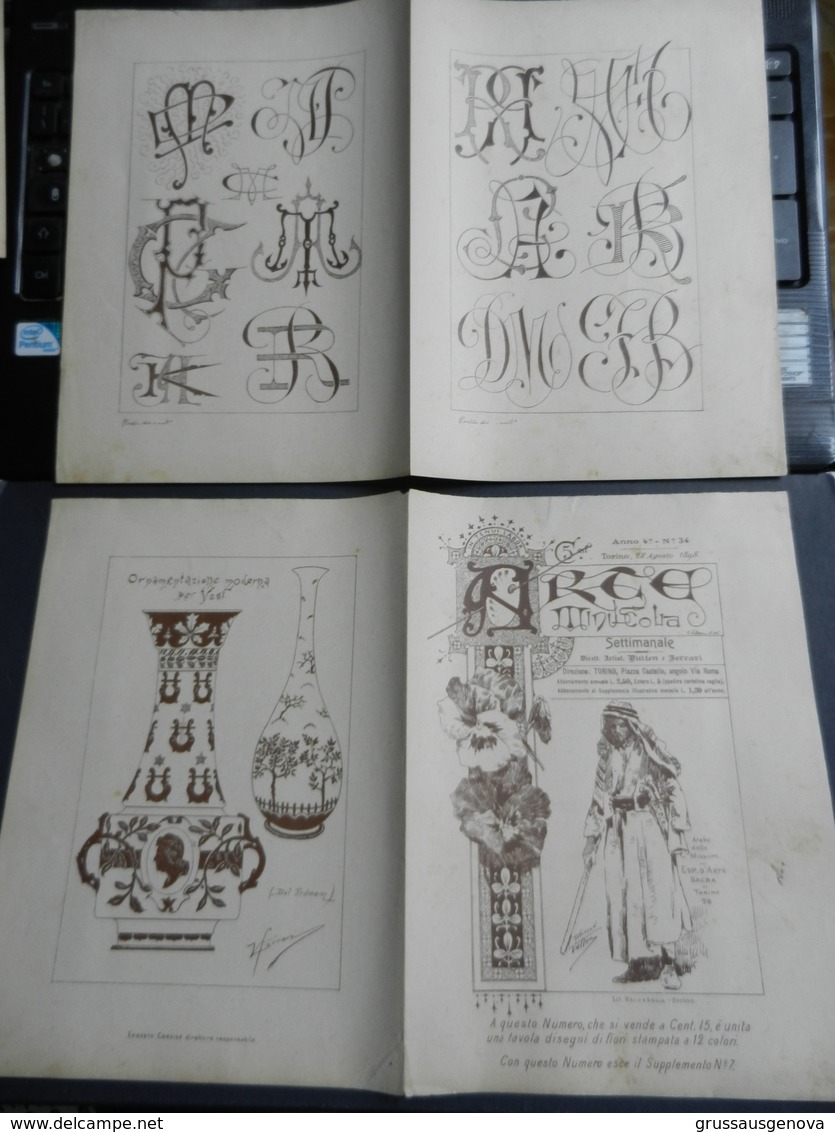 8g) ARTE MINUSCOLA LEZIONE DI DISEGNO 28 AGOSTO 1898 DUE FOGLI CON VARIE IMMAGINI ARABO DELLE MISSIONI - Altri & Non Classificati