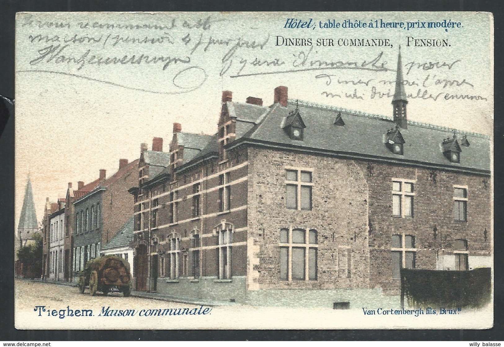 +++ CPA - TIEGHEM - TIEGEM - Maison Communale - Publicité Hôtel - Couleur 1903  // - Anzegem