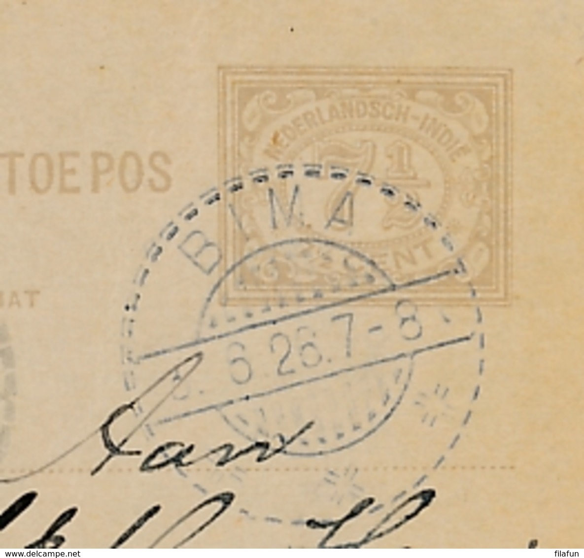 Nederlands Indië - 1926 - 7,5 Cent Cijfer, Briefkaart Van LB BIMA Naar Batavia - Nederlands-Indië