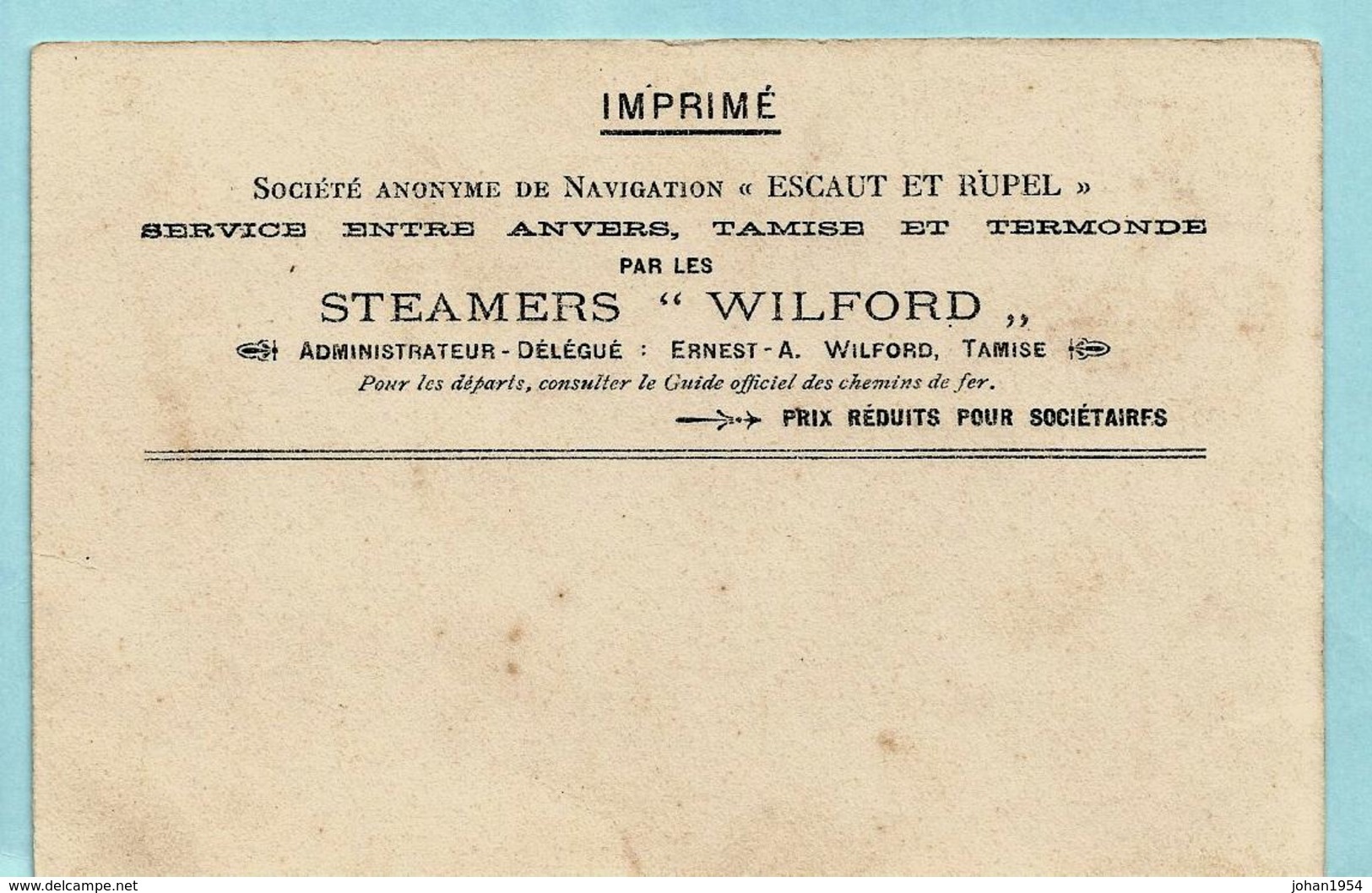 Reclamekaart TEMSE - Steamer Wilford V - Temse