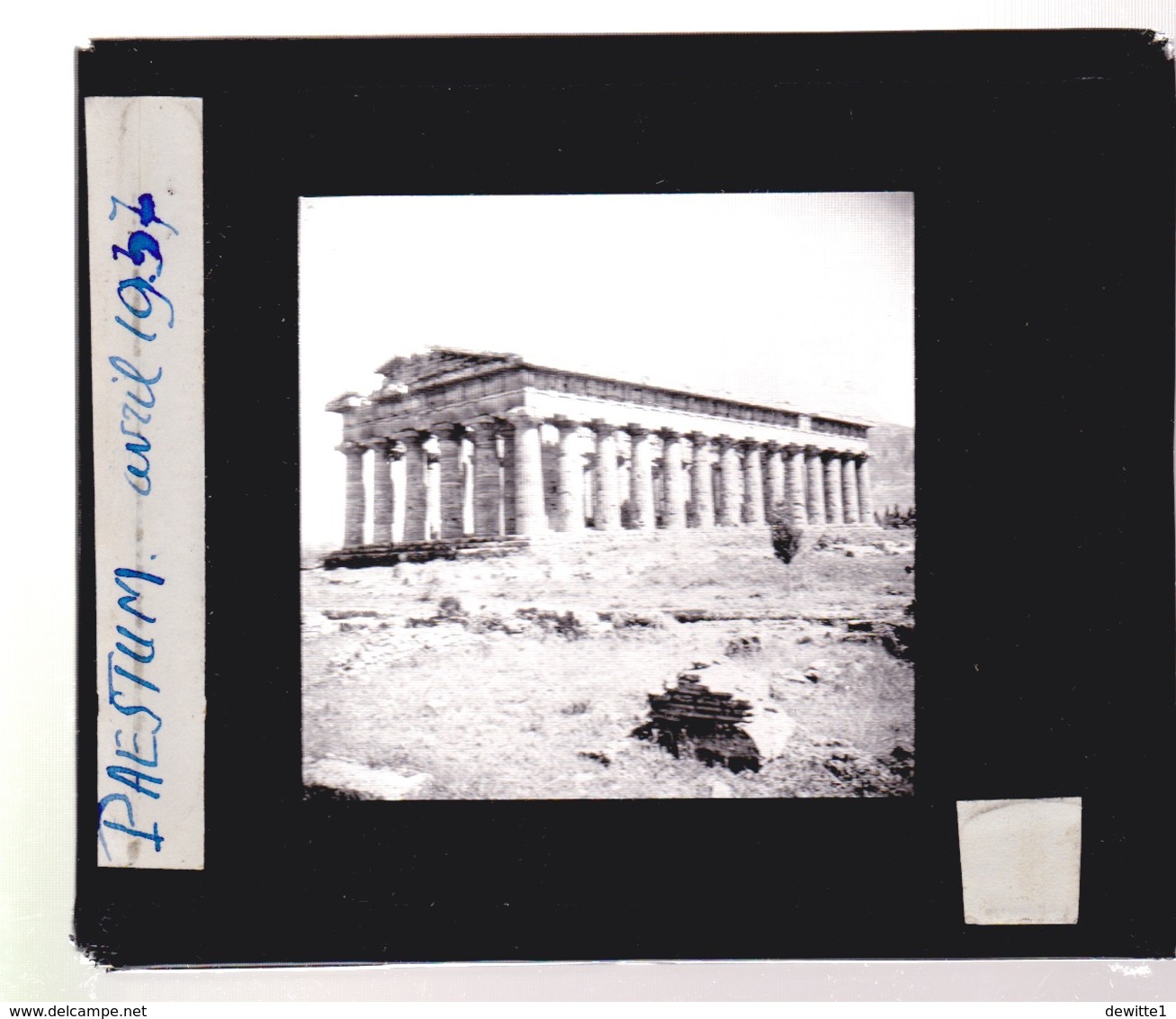 Oude Glasplaat (8,5 X 10cm).ITALIE.   PAESTUM.  TEMPLE. GREC. 1937 - Plaques De Verre