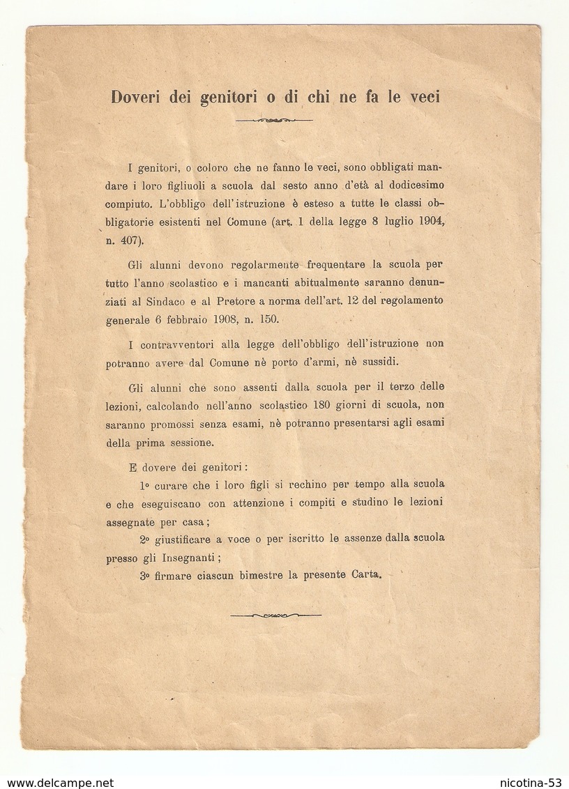 PA--00001-- PAGELLA ANNO SCOLASTICO 1921-1922- CLASSE 2 ELEMENTARE-COMUNE DI PEVERAGNO