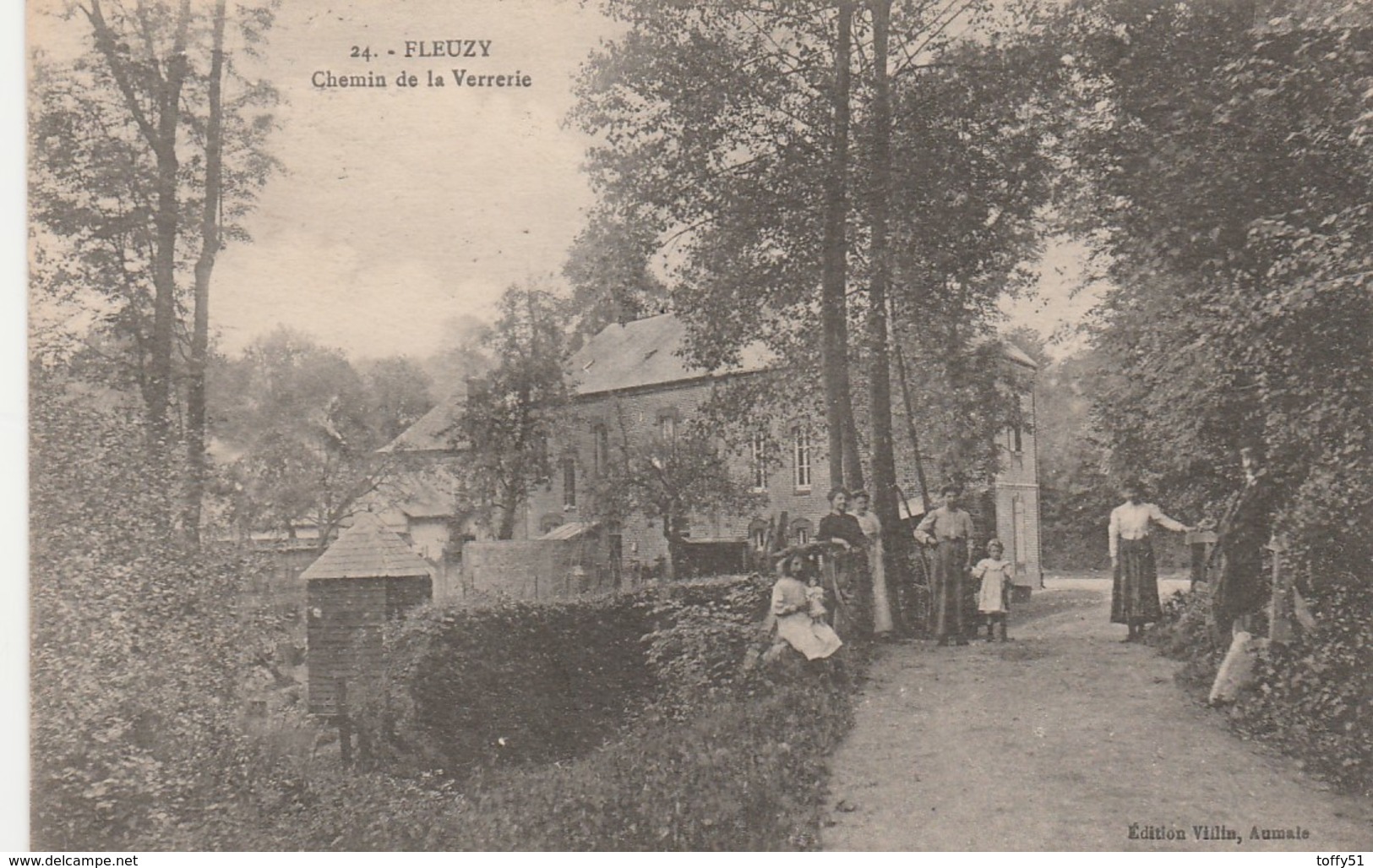 CPA:FLEUZY (60) FEMMES ENFANTS CHEMIN DE LA VERRERIE..ÉCRITE - Autres & Non Classés