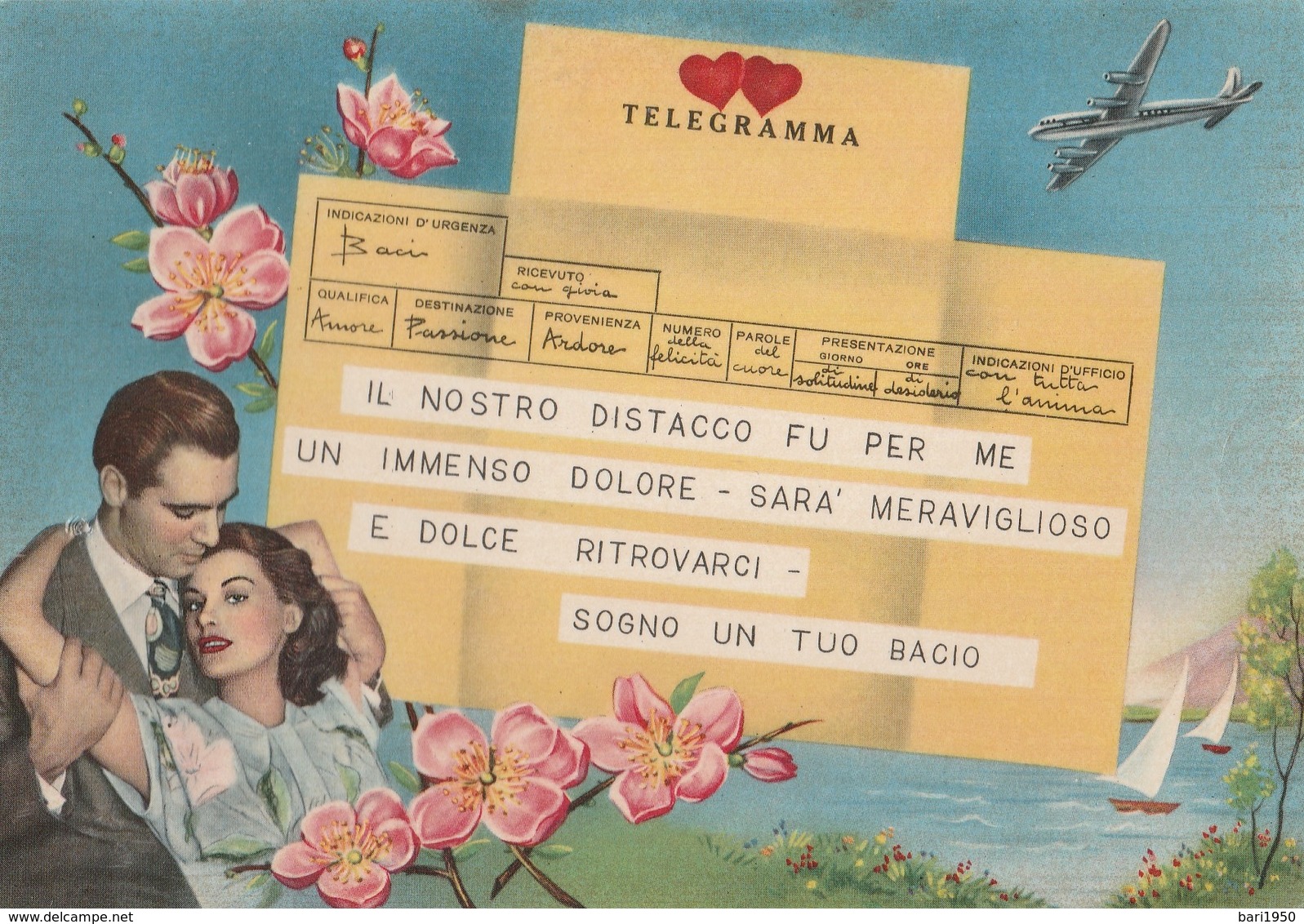 Telegramma - Cartolina Viaggiata Anni 60 - Coppie