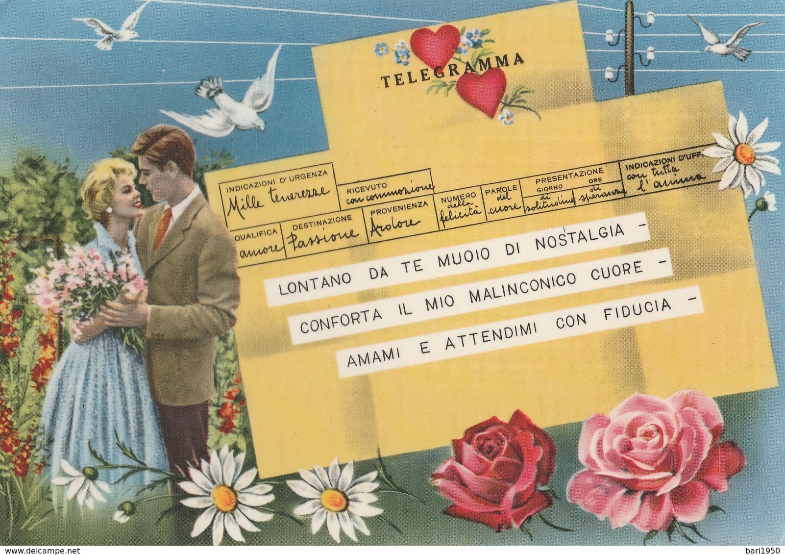 Telegramma - Cartolina Viaggiata Anni 60 - Coppie