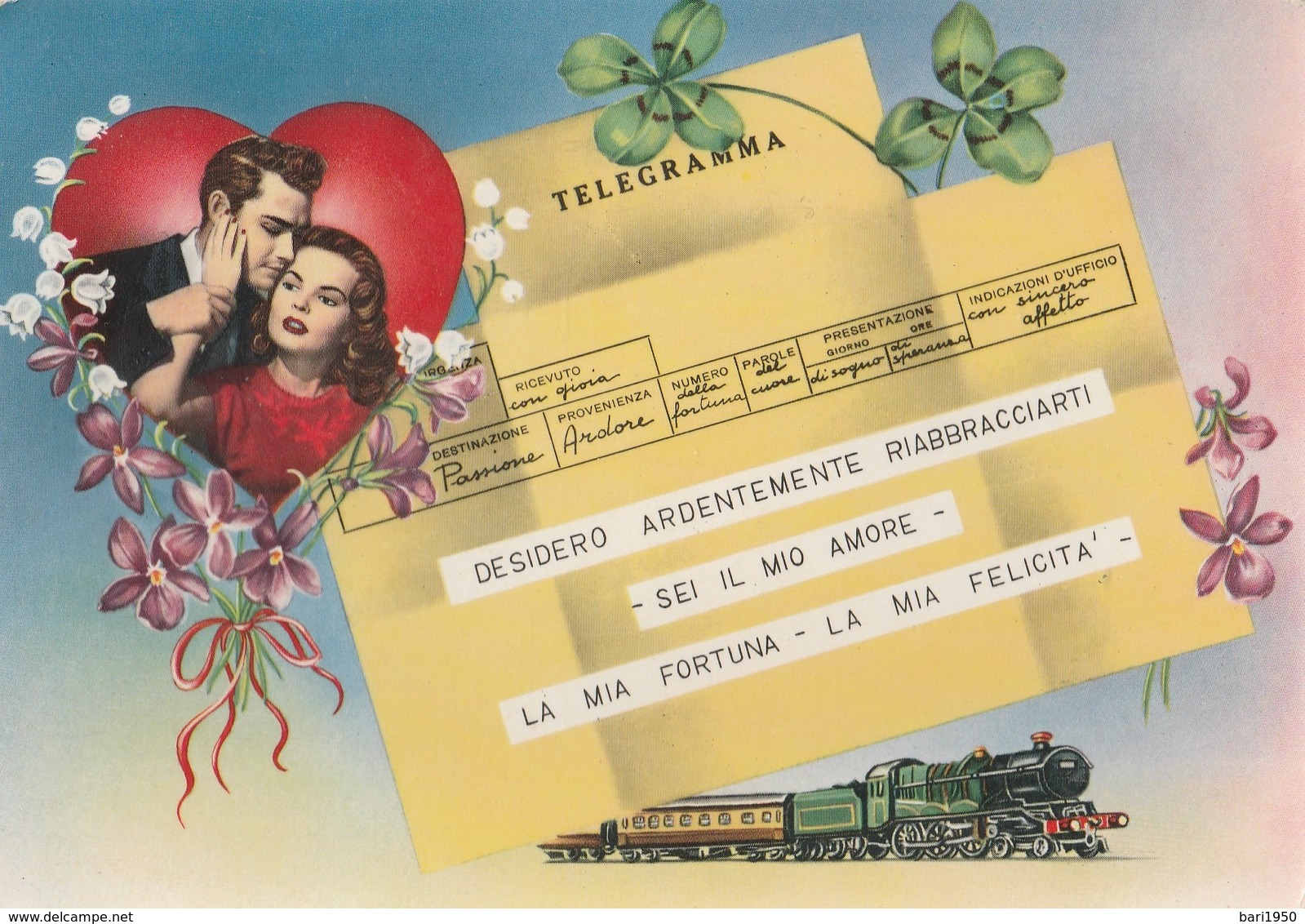 Telegramma - Cartolina Viaggiata Anni 60 - Coppie