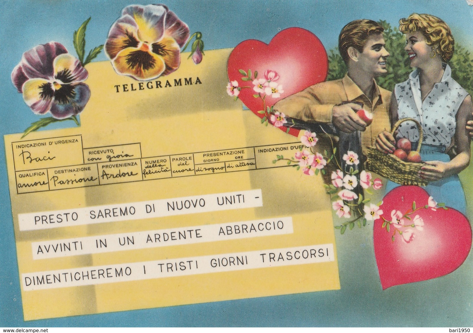 Telegramma - Cartolina Viaggiata Anni 60 - Coppie