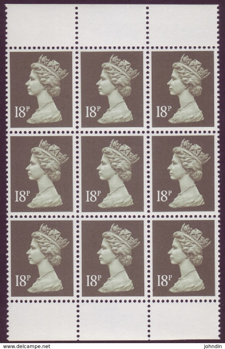 GB Block Of 9 X 18p Machins - Litho Printing SG X1009 UM / MNH - Machins