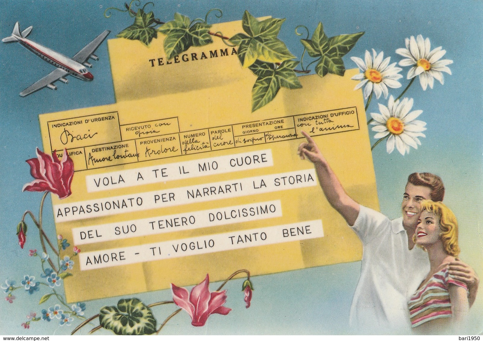 Telegramma - Cartolina Viaggiata Anni 60 - Coppie