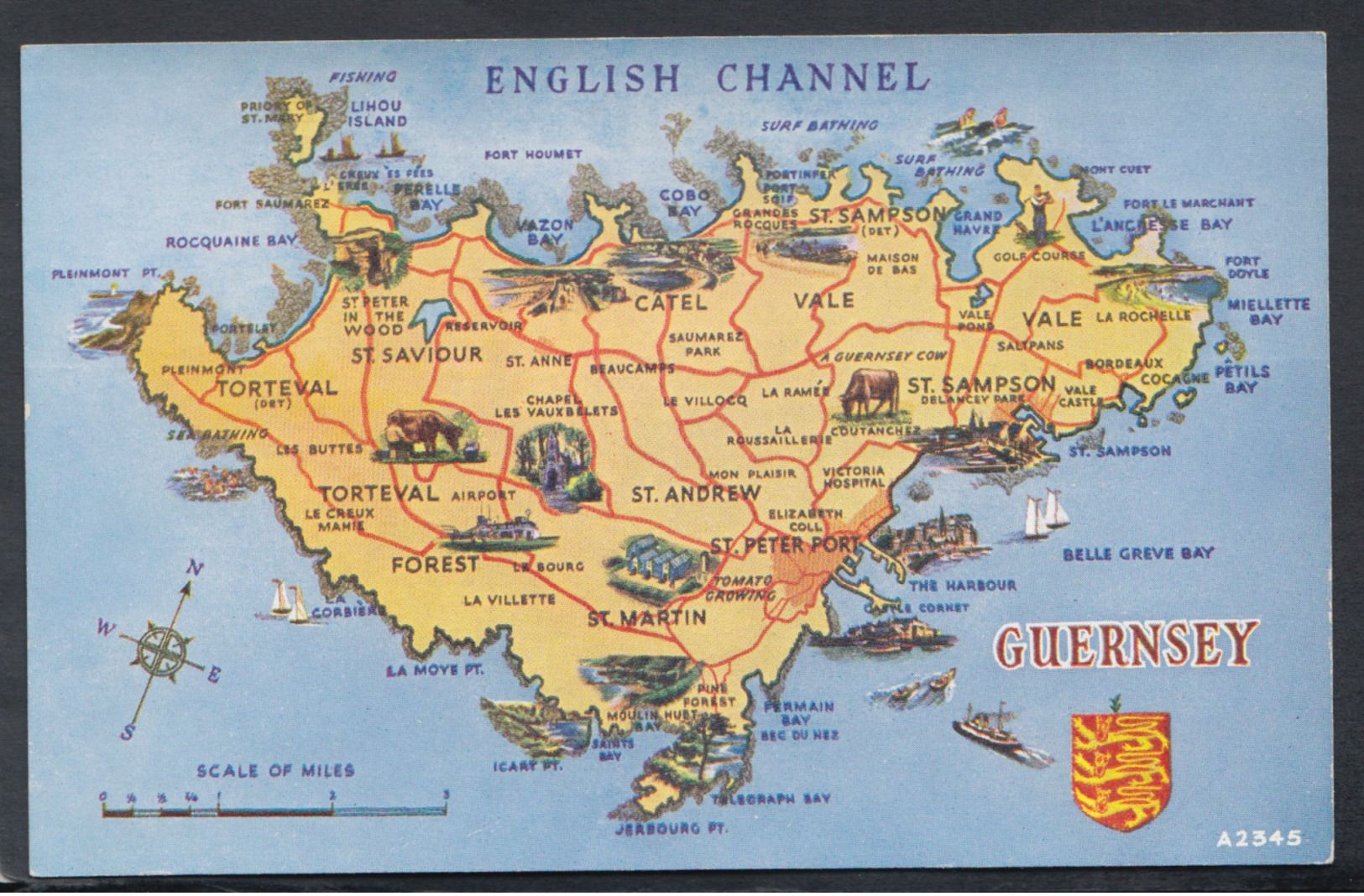 Maps Postcard - Map Of Guernsey, The Channel Islands  DC2005 - Cartes Géographiques