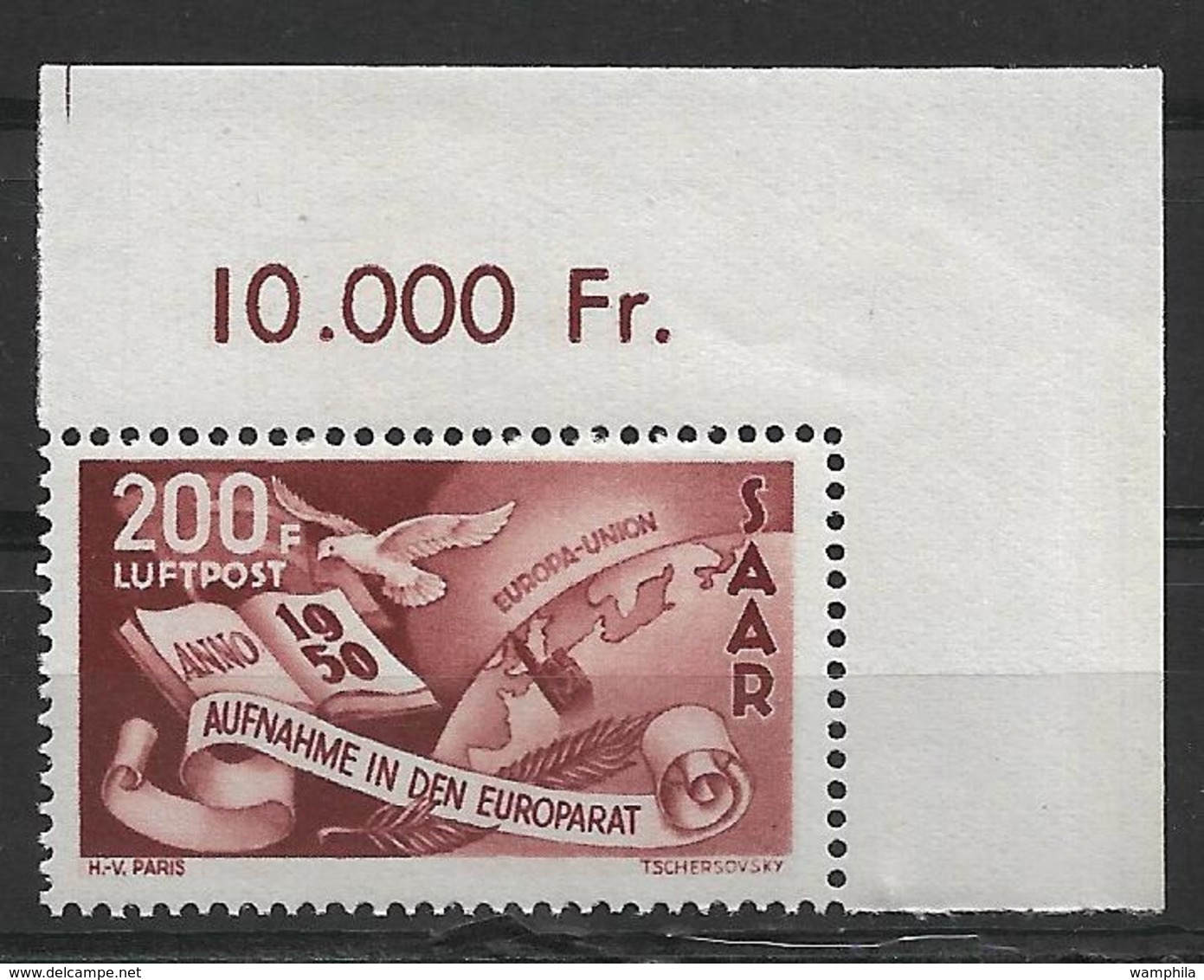 Sarre P.A. N° 13 Coin De Feuille ** Cote YT 230€ - Luftpost