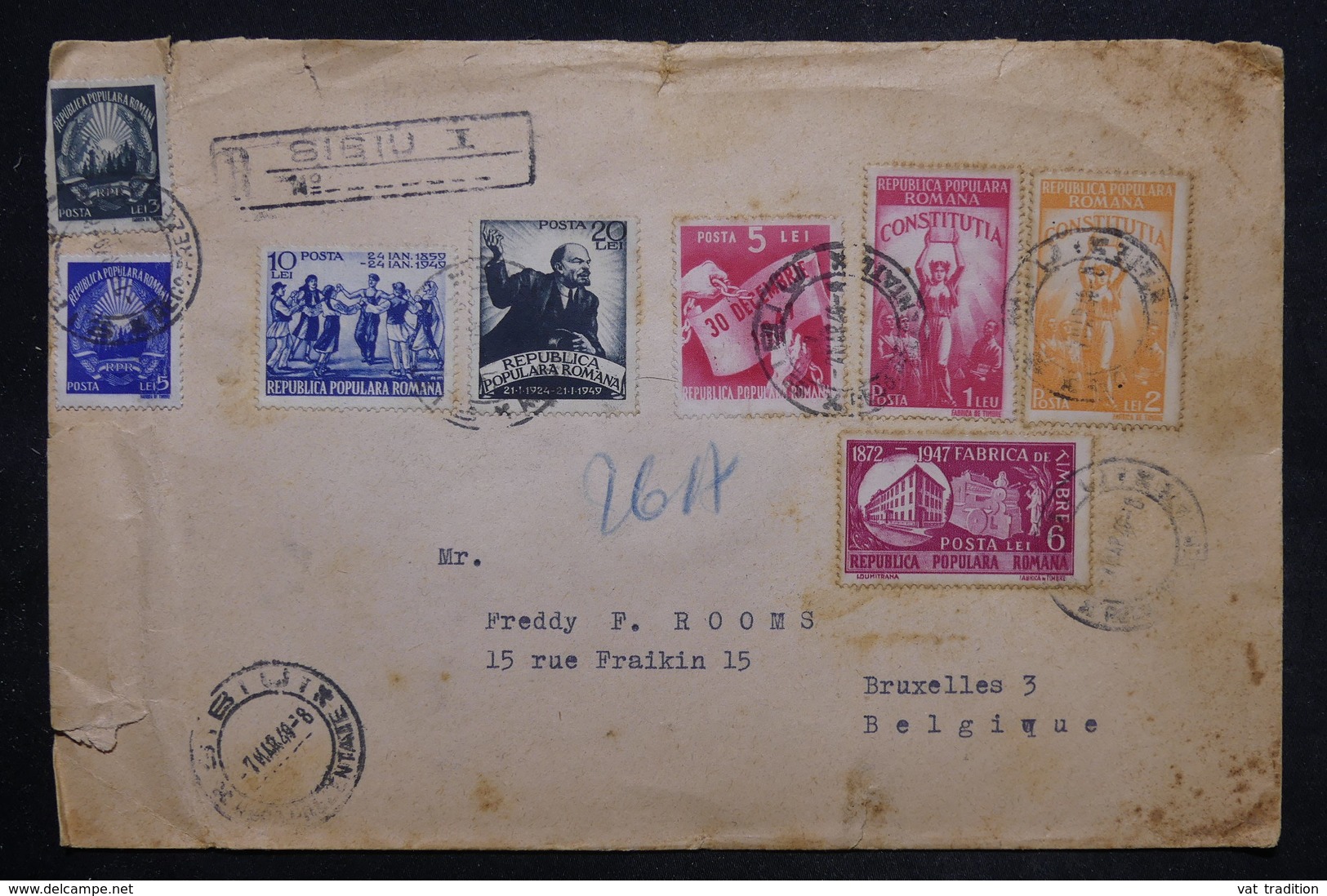 ROUMANIE - Enveloppe En Recommandé De Sibiu Pour Bruxelles En 1949 , Affranchissement Varié - L 27060 - Covers & Documents