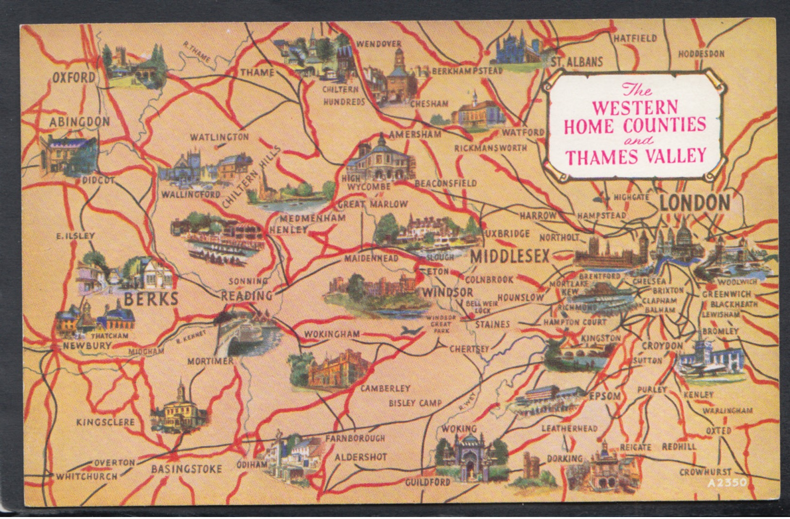 Maps Postcard - Map Of The Western Home Counties And Thames Valley  DC2013 - Cartes Géographiques