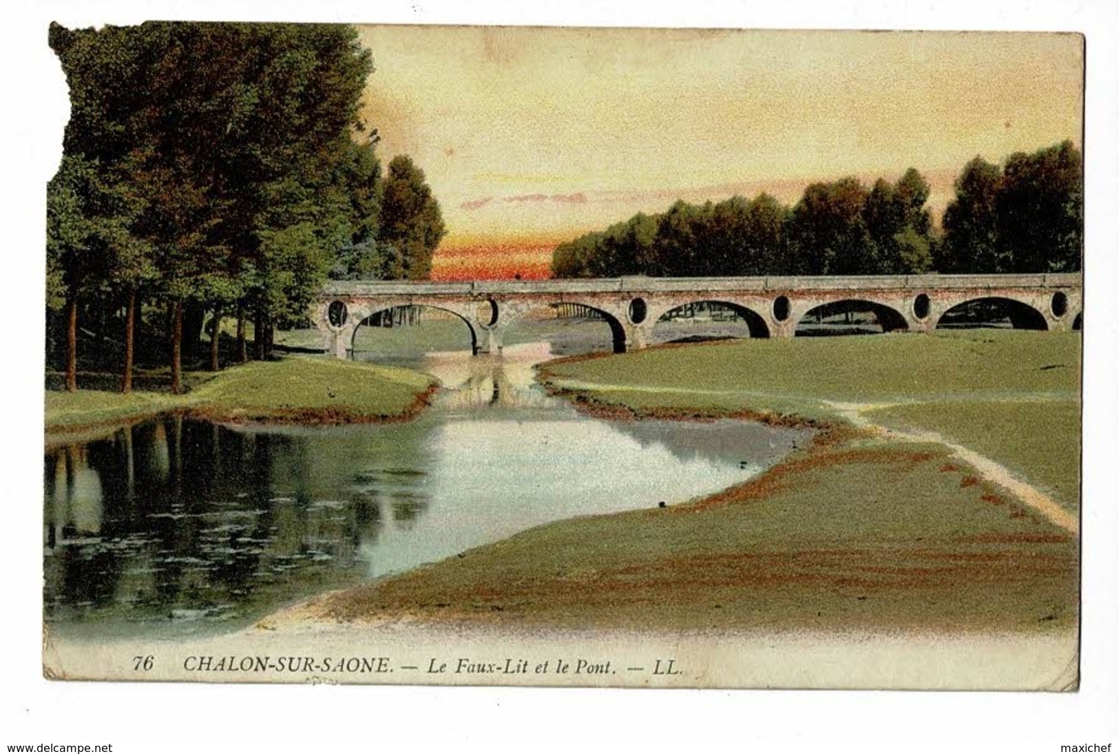 76 - Chalon Sur Saône - Le Faux Lit Et Le Pont - Circulé 1915, Colorisée, Coin Sup Gauche Grignoté - Chalon Sur Saone