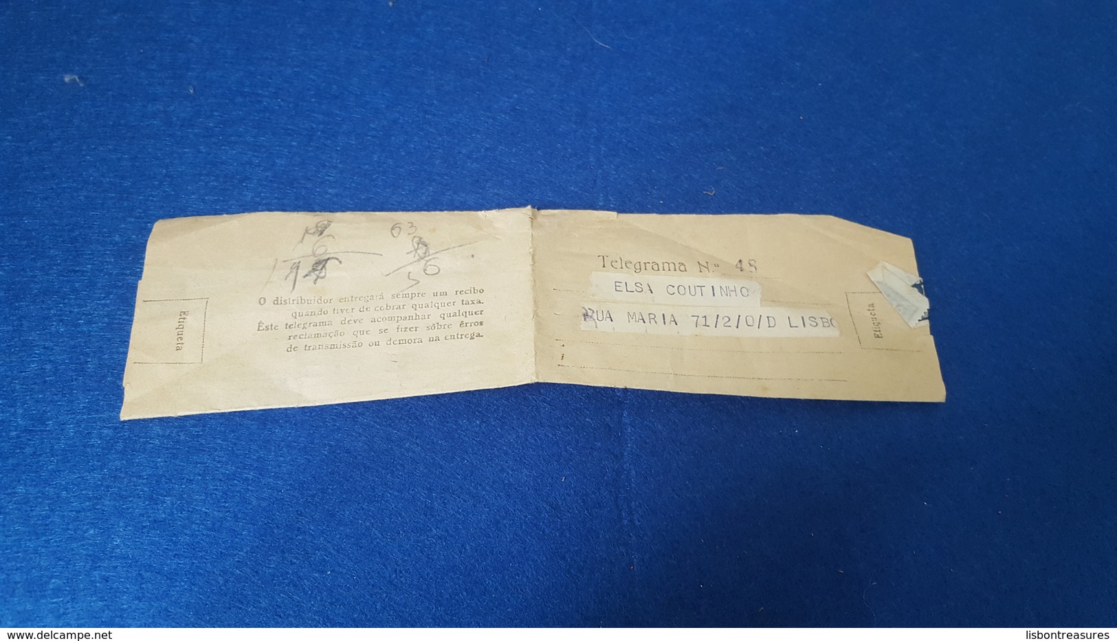 ANTIQUE PORTUGAL TELEGRAM ANJOS-LISBOA CANCEL FROM SEVER DE VOUGA 1953 - Brieven En Documenten