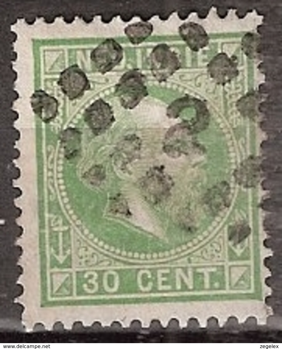 Ned Indie 1870 Koning Willem III. 30 Cent. NVPH 14K 12,5x12,5 Grote Gaten - Nederlands-Indië