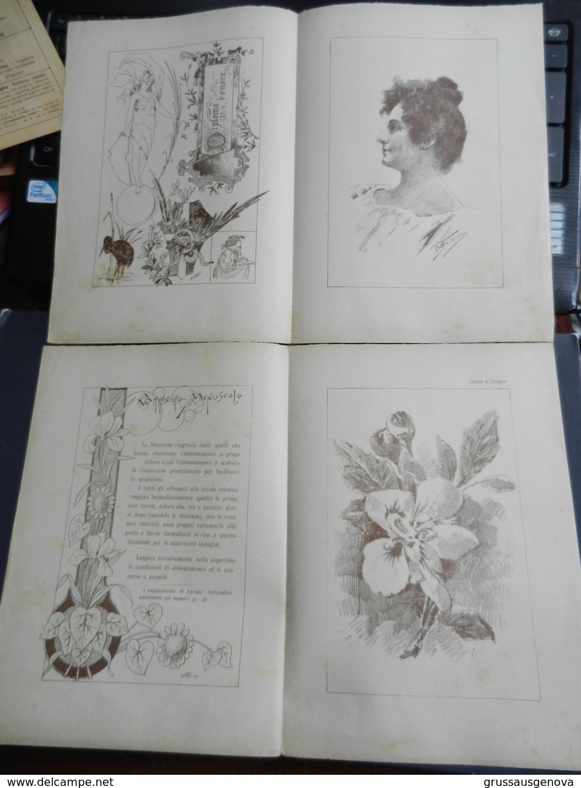 8g) ARTE MINUSCOLA LEZIONE DI DISEGNO 30 OTTOBRE 1898  N° 43 DUE FOGLI CON VARIE IMMAGINI - Altri & Non Classificati