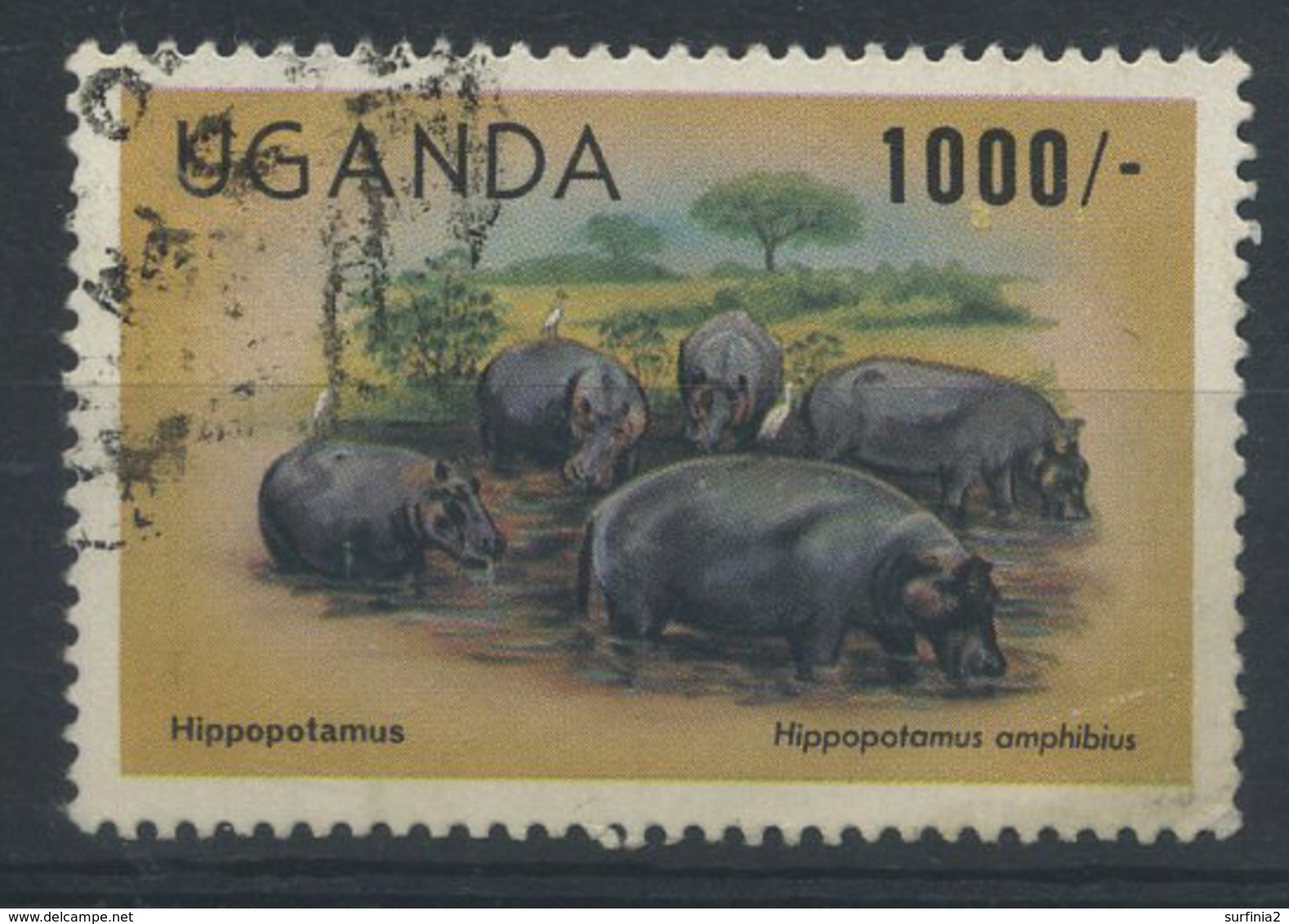 STAMPS - UGANDA - 1993 1000s HIPPOPOTAMUS FU - Ouganda