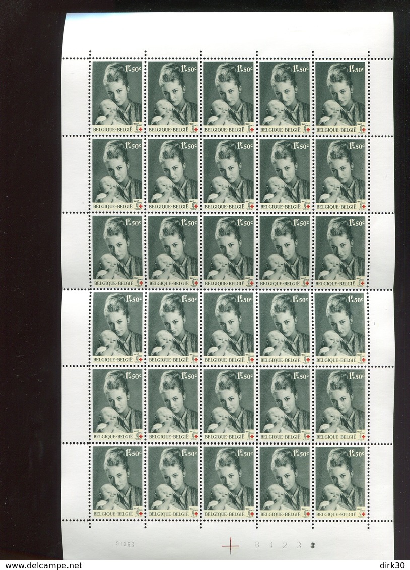 Belgie 1963 1263 Monarchie Queen Paola Red Cross Luppi Full Sheet MNH Plaatnummer 1 - Non Classés