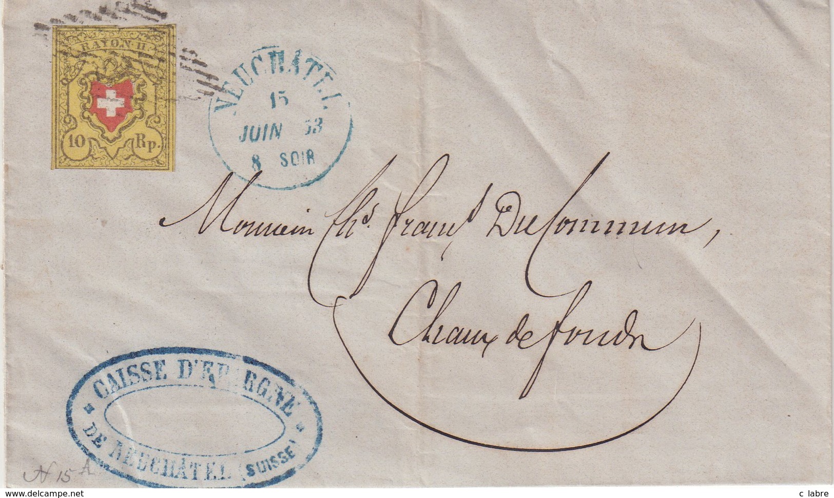 SUISSE : N° 15 . GRILLE DE NEUCHATEL . 1853 . LEGERS DEFAUTS . LST . - 1843-1852 Timbres Cantonaux Et  Fédéraux