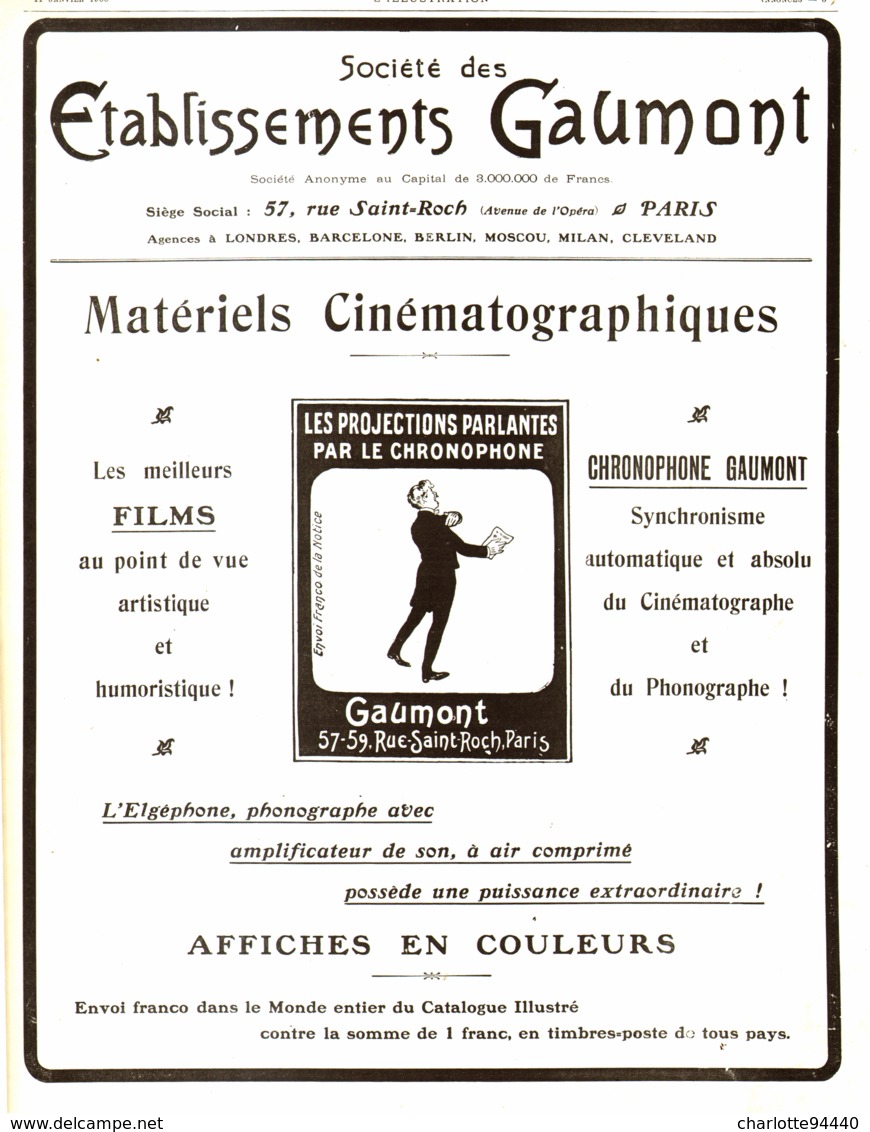 PUB ETABLISSEMENTS  " GAUMONT "  1908 ( 1 ) - Altri & Non Classificati