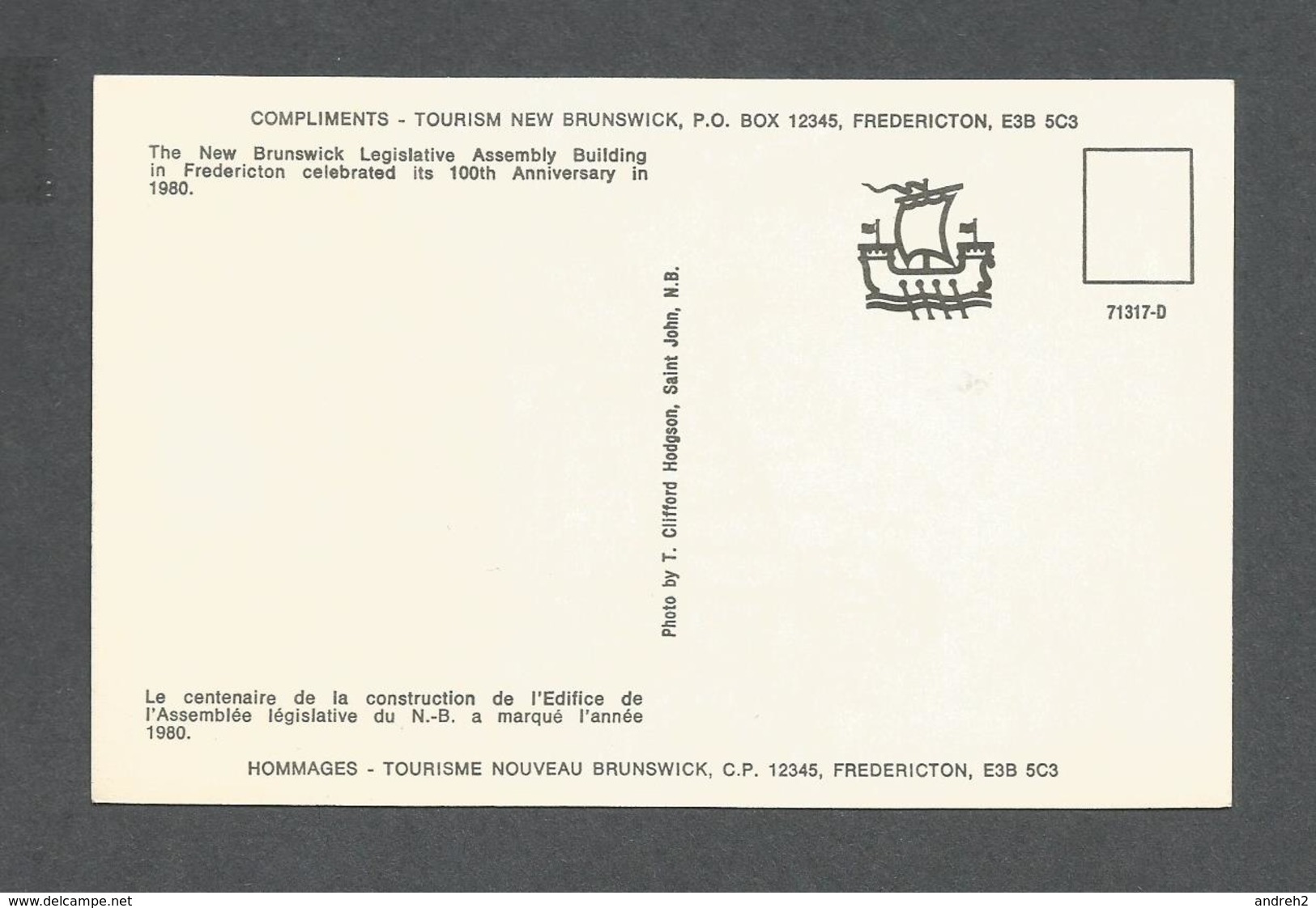 FREDERICTON - NEW BRUNSWICK - 1980  CENTENAIRE DE LA CONSTRUCTION DE L'ÉDIFICE DE L'ASSEMBLÉE DU NOUVEAU BRUNSWICK - Fredericton