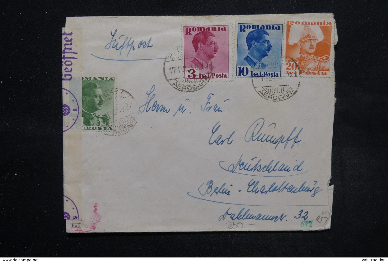 ROUMANIE - Enveloppe Pour Berlin En 1940 Avec Contrôle Postal , Affranchissement Plaisant - L 27090 - World War 2 Letters