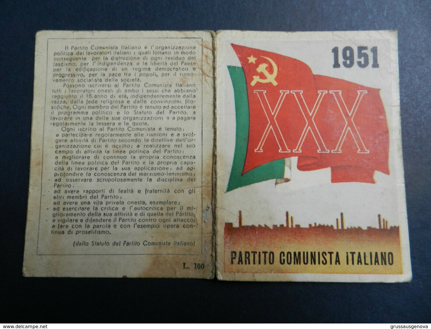 19899) TESSERA PCI PARTITO COMUNISTA ITALIANO 1951 - Non Classificati