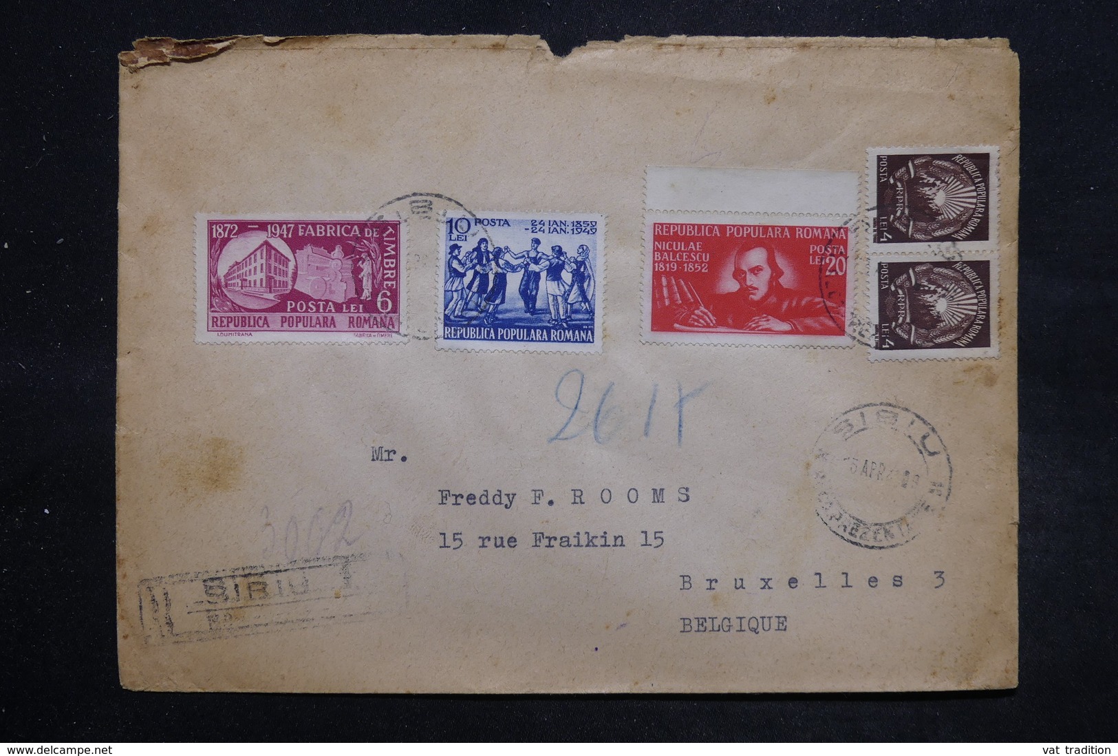 ROUMANIE - Enveloppe En Recommandé De Sibiu Pour La Belgique En 1949, Affranchissement Plaisant - L 27091 - Covers & Documents