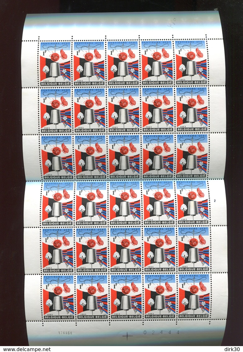 Belgie 1965 1313 Textiles Needle Thread Cotton Flower Butterfly  Luppi Full Sheet MNH Plaatnummer 2 - Non Classés