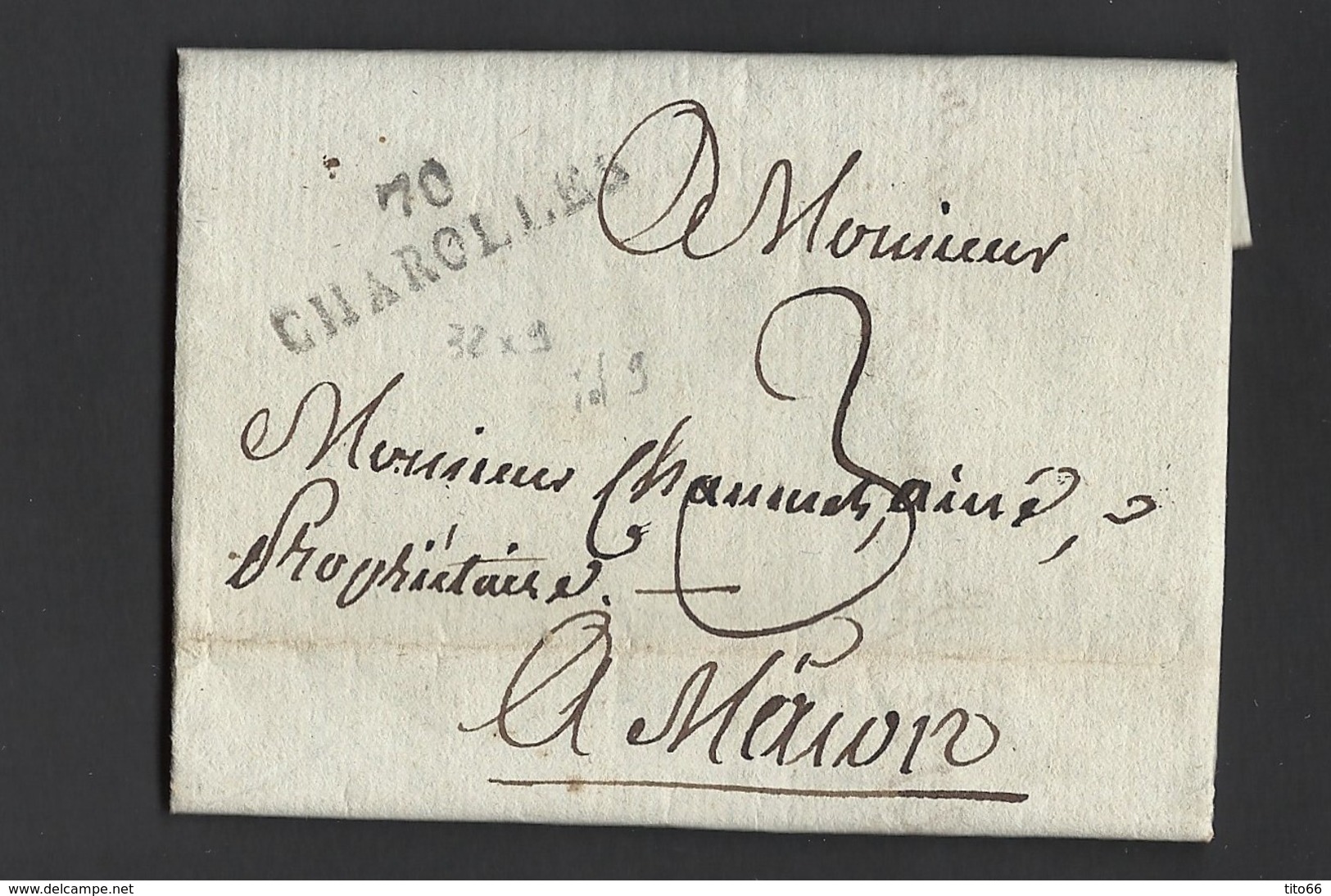 Lettre Avec Correspondance De Charolles MP Linéaire 70 Charolles 32x9 Indice Pothion 9 Vers Mâcon  17/7/1819 - 1801-1848: Precursors XIX