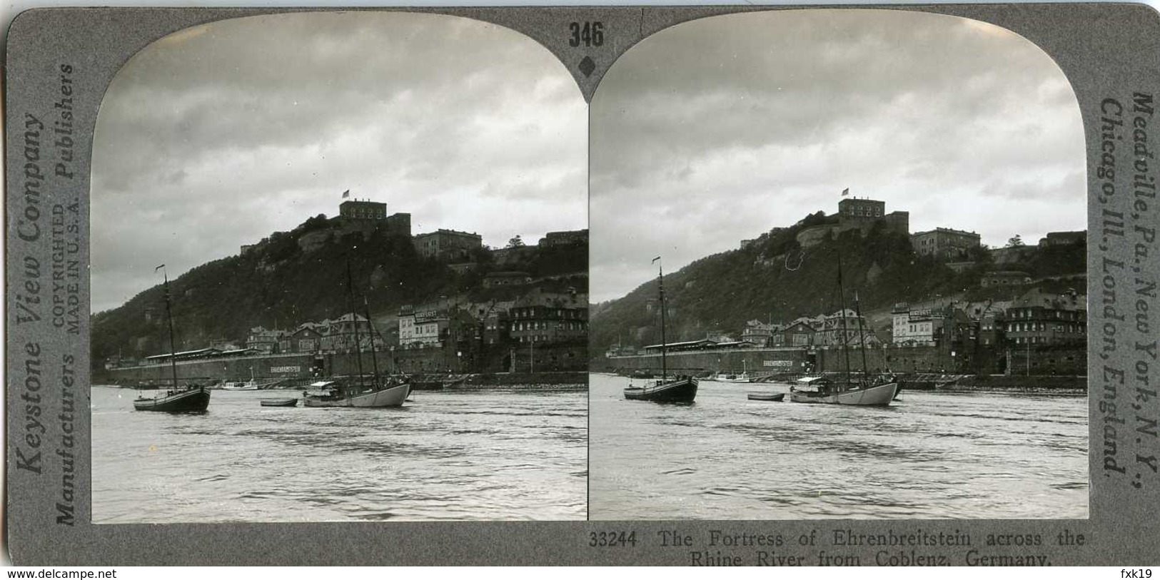 Germany ~ FORTRESS OF EHRENBREITSTEIN ACROSS FROM COBLENZ ~ Stereoview 33244 346 - Photos Stéréoscopiques