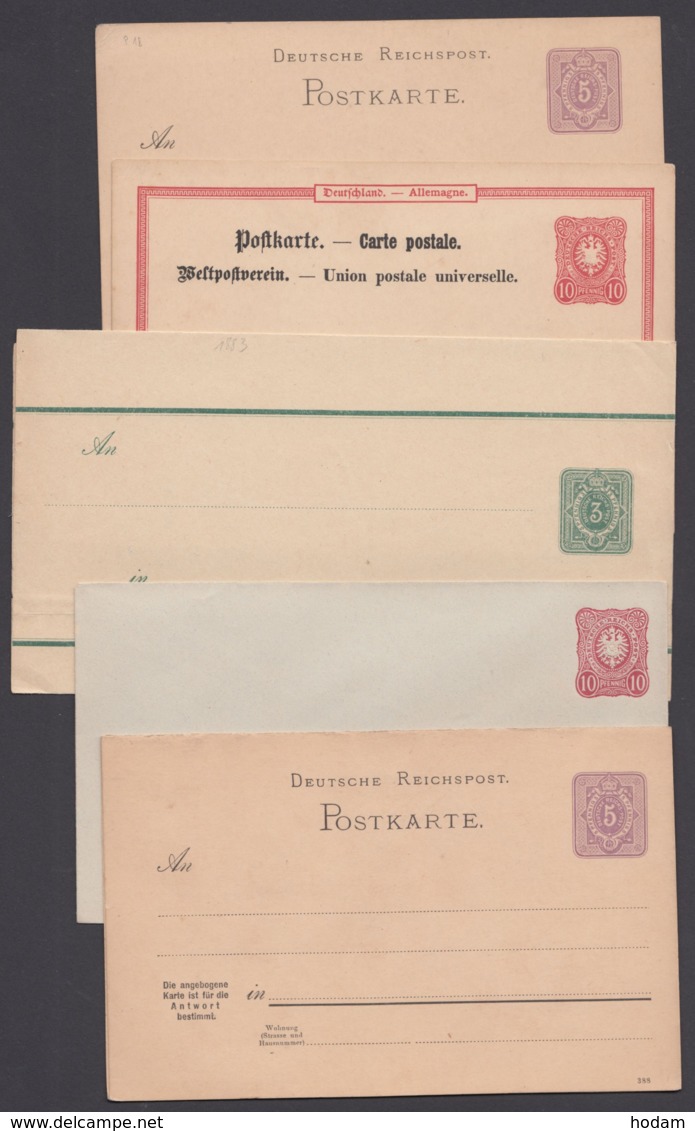 "Pfennig", 5 Versch. Ganzsachen, Dabei Doppelkarte, Ungebraucht - Postcards