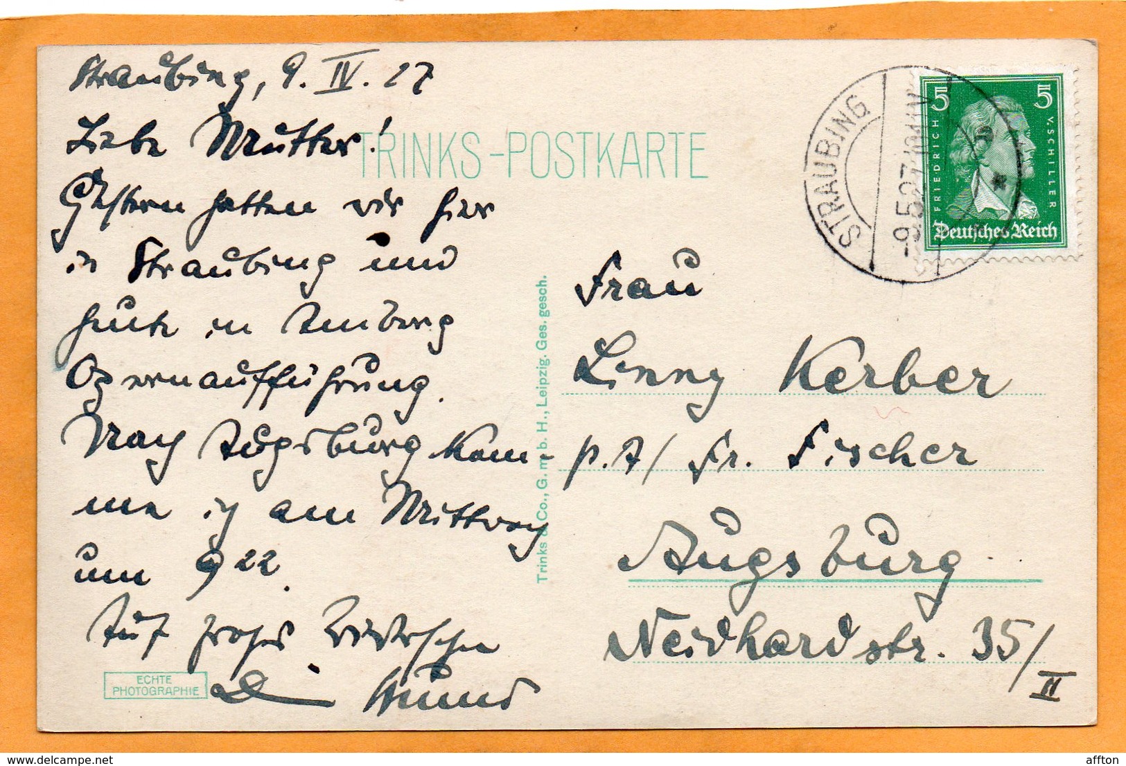 Straubing Germany 1927 Postcard - Straubing