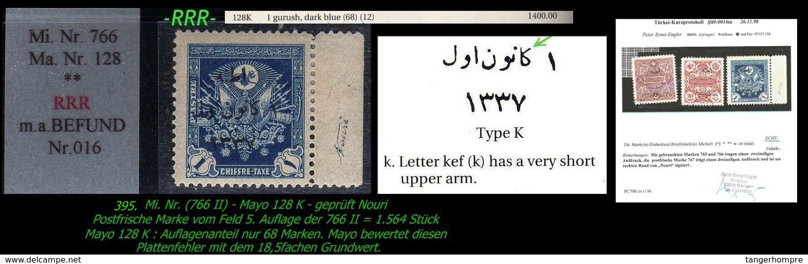 EARLY OTTOMAN SPECIALIZED FOR SPECIALIST, SEE...Mi. Nr. (766 II)  - Mayo 128 K -RRR- Auflagenanteil 68 Stück !!!! - 1920-21 Kleinasien