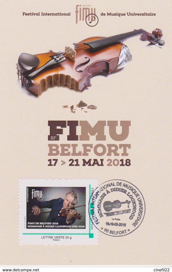 France, Musique, Carte Maximum FIMU Belfort 2018, Hommage à Ddider LOCKWOOD, Timbre Personnalisé Montimbramoi - Musik