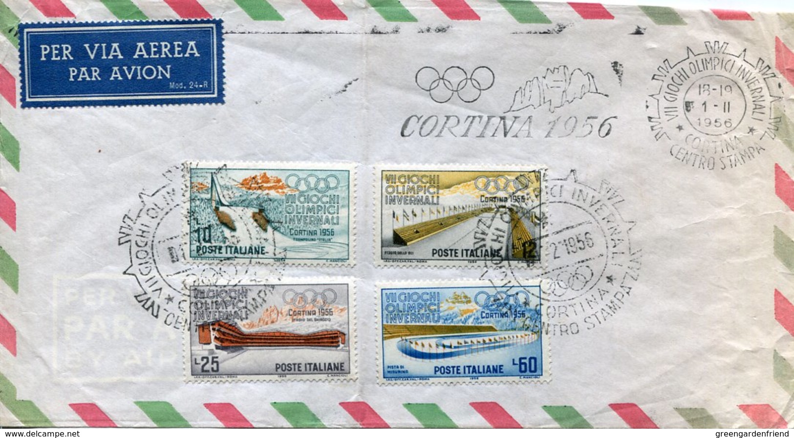 44309 Italia, Special Postmark Cortina Winter Olympic 1956 With 2 Differents Postmarks, Cortina Centro Stampa - Winter 1956: Cortina D'Ampezzo