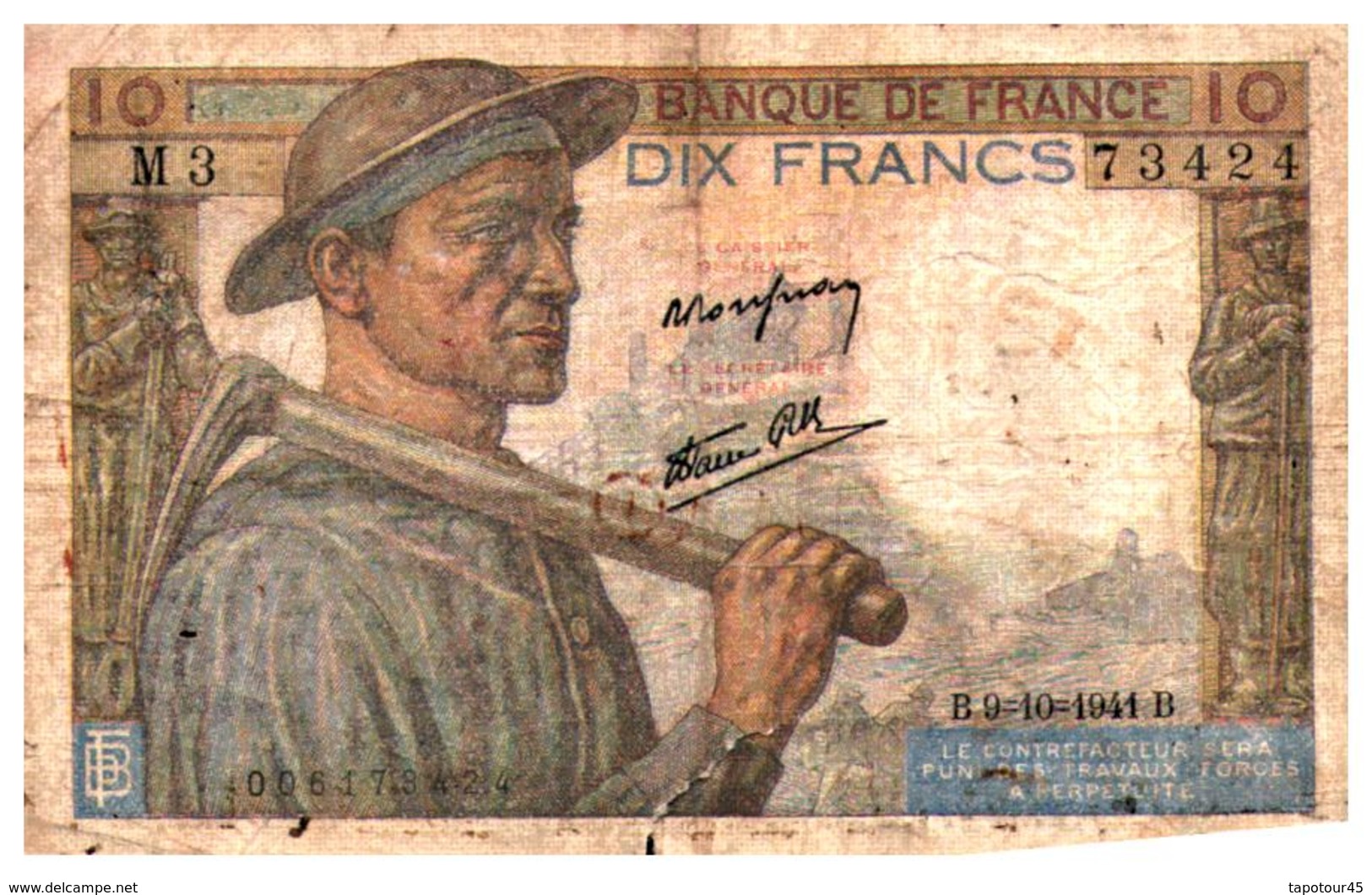 Billet  > France > 10 Francs 1941 - 10 F 1941-1949 ''Mineur''