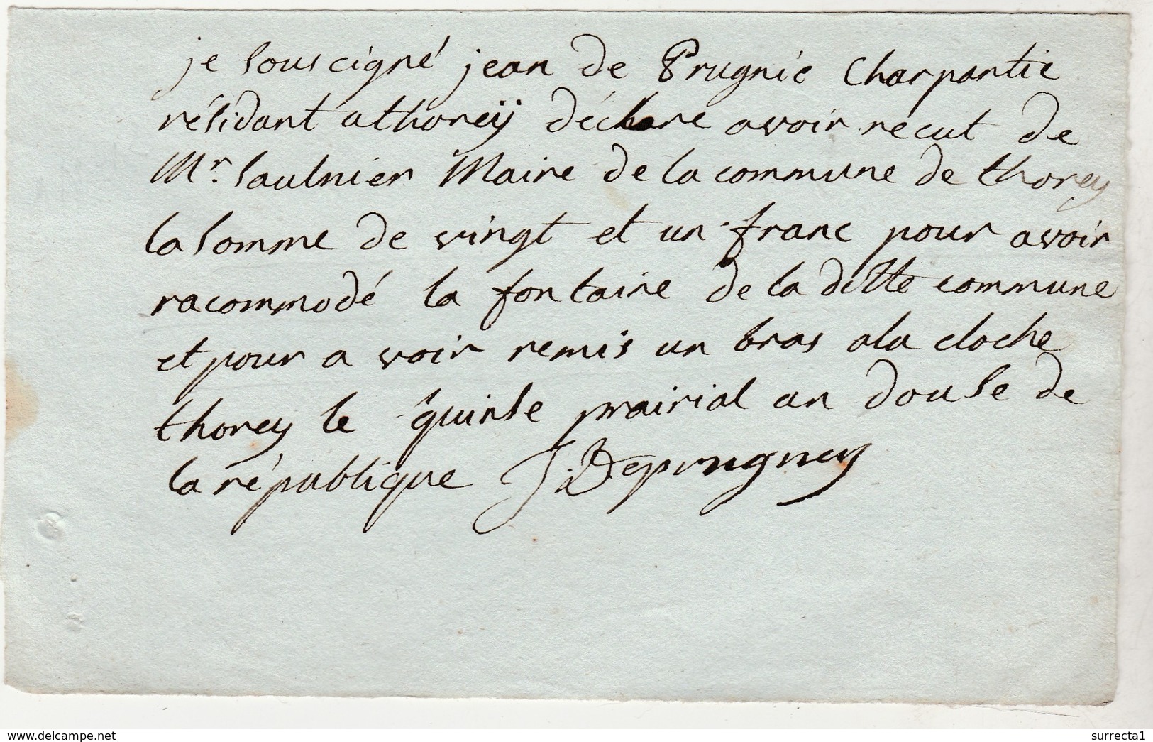 15 Prairial An XII / Prugnié Charpentier à Mairie / Pour Avoir "raccommodé" La Fontaine / 54 Thoney Lyautey Vaudémont - ... - 1799