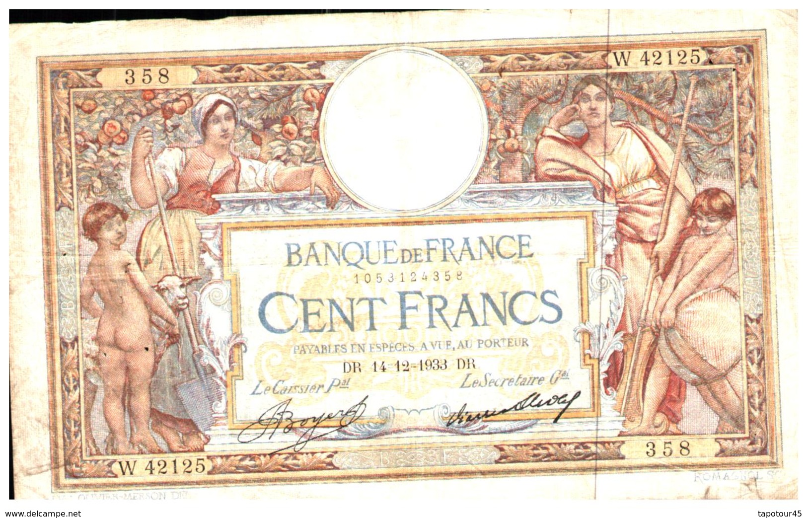 Billet  >  France >  100 Francs 1933 - 100 F 1908-1939 ''Luc Olivier Merson''